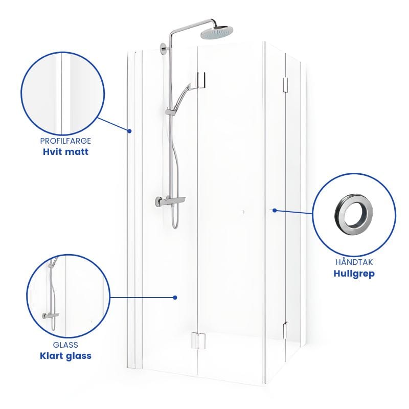 Macro Design SPIRIT Dusjhjørne Vik Rett - med hullgrep Hvit matt / 70x70cm / Klart glass Macro Design Dusjhjørne BUN-DSVKI707VGKL
