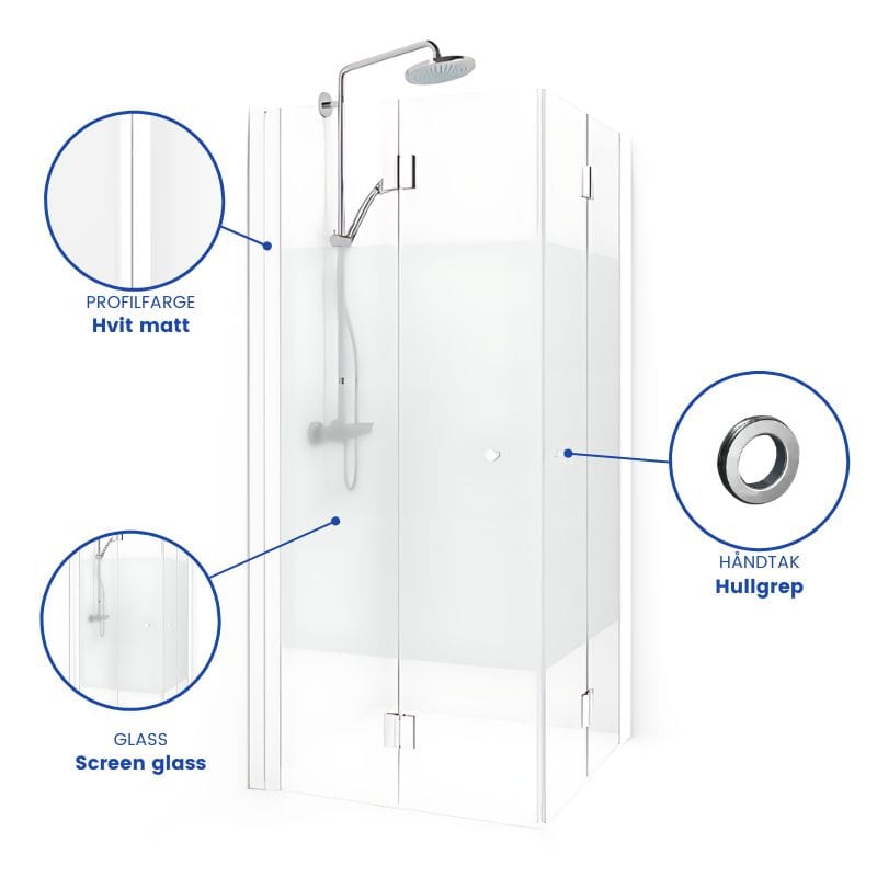 Macro Design SPIRIT Dusjhjørne Vik Rett - med hullgrep Hvit matt / 70x70cm / Screen glass Macro Design Dusjhjørne BUN-DSVKI707VGSC
