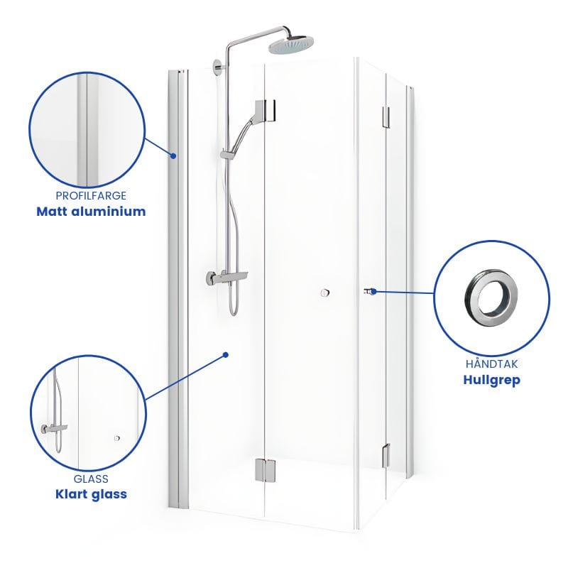 Macro Design SPIRIT Dusjhjørne Vik Rett med hullgrep Matt aluminium / 70x70cm / Klart glass Macro Design Dusjhjørne BUN-DSVKI707NGKL