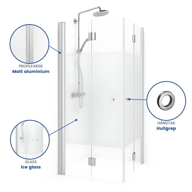 Macro Design SPIRIT Dusjhjørne Vik Rett med hullgrep Matt aluminium / 70x70cm / Screen glass Macro Design Dusjhjørne BUN-DSVKI707NGSC