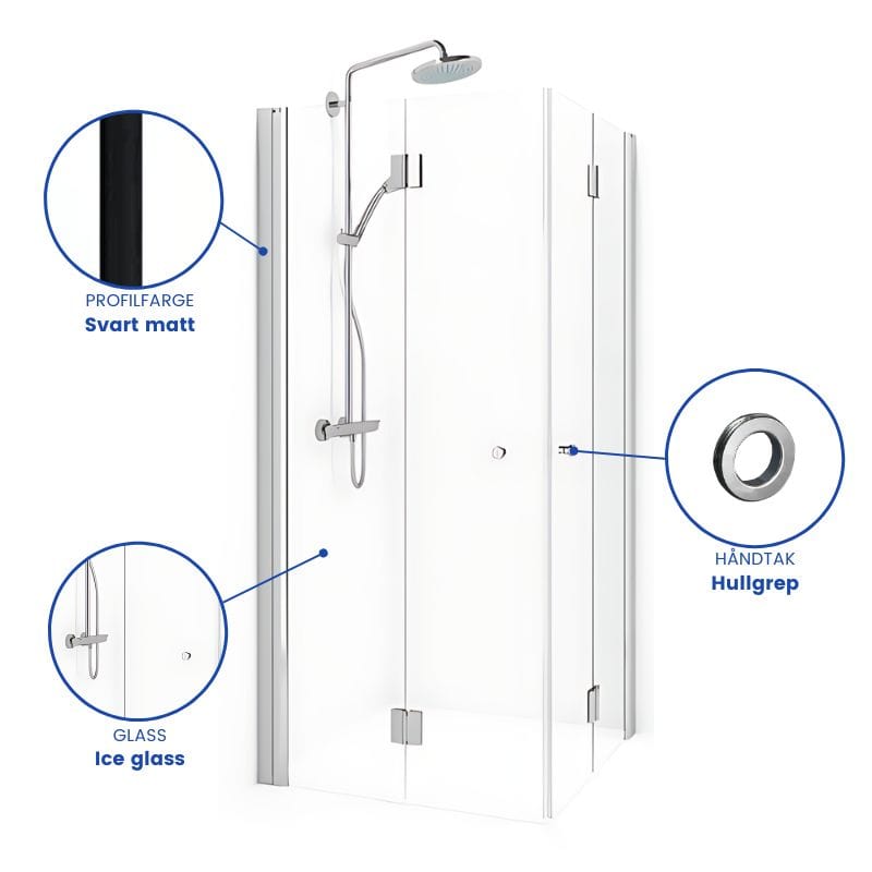 Macro Design SPIRIT Dusjhjørne Vik Rett - med hullgrep Svart matt / 70x70cm / Ice glass Macro Design Dusjhjørne BUN-DSVKI707SGIC