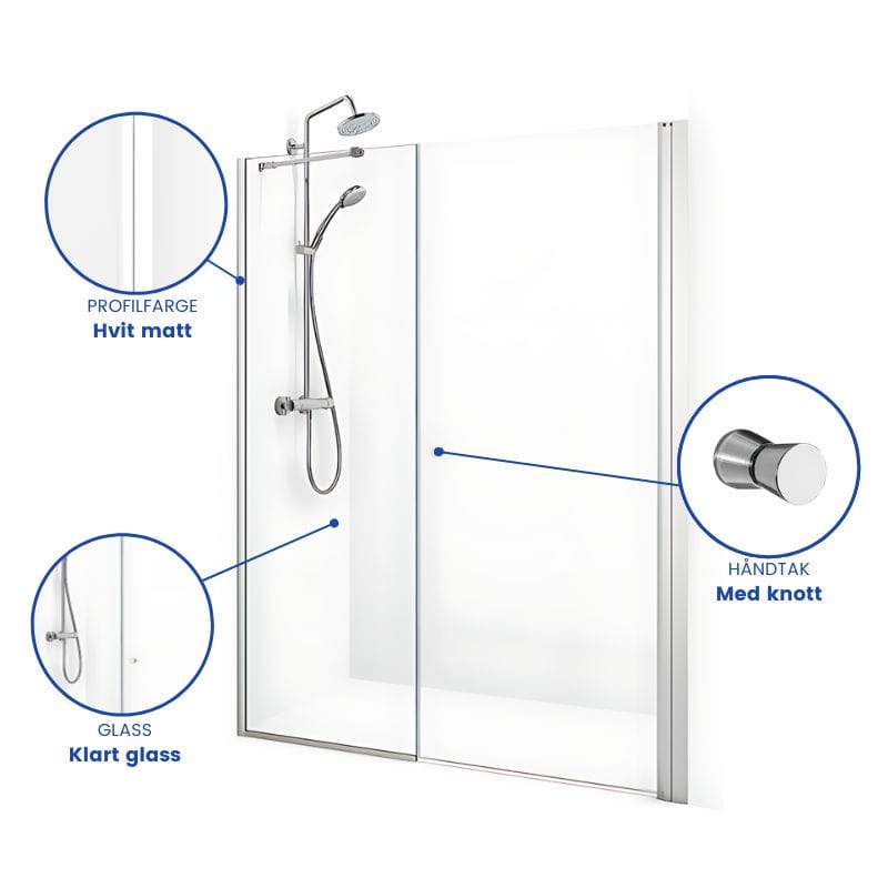 Macro Design SPIRIT Nisjedusj Swing Hvit matt / 70x67cm / Klart glass Macro Design Dusjnisje BUN-DSSV767VKL