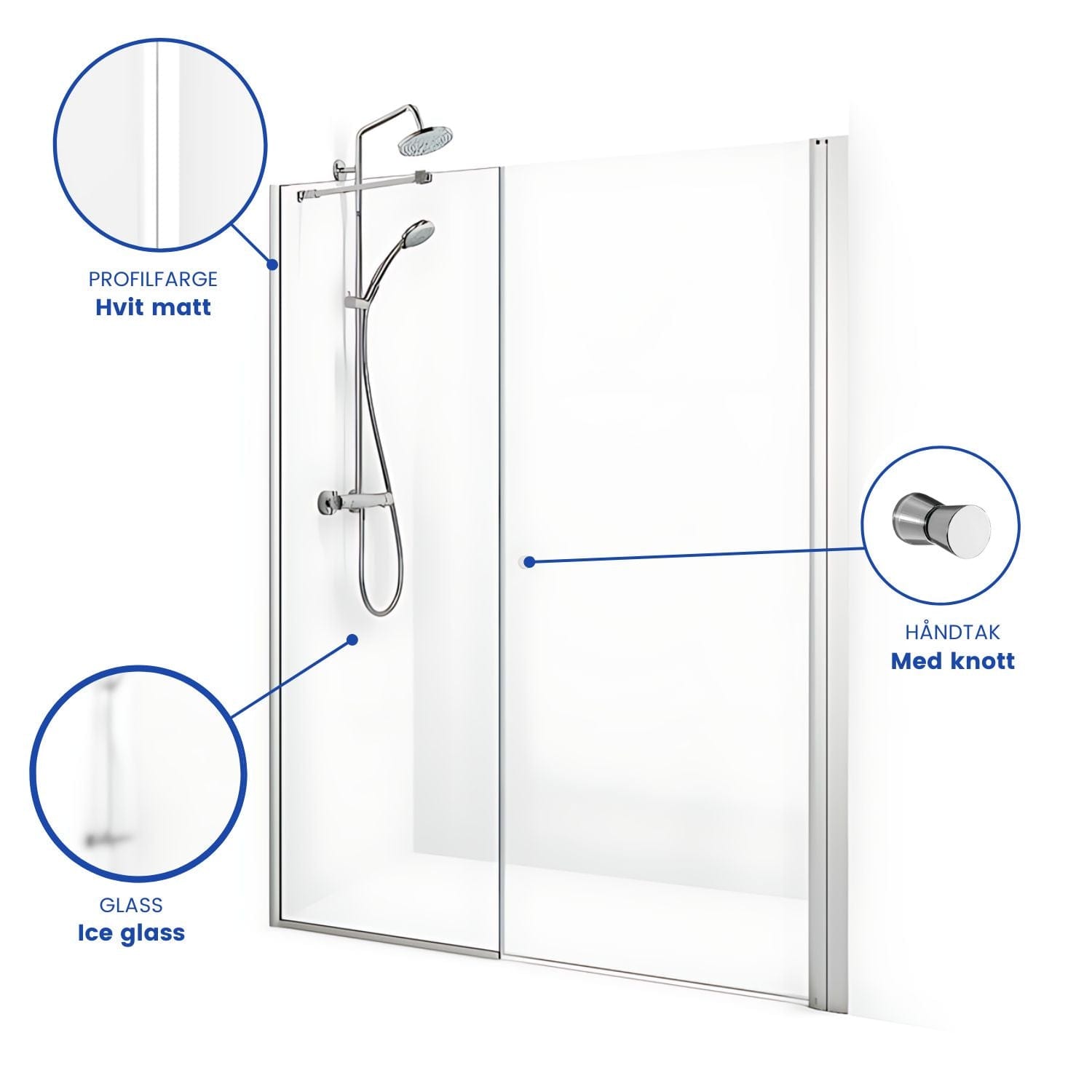 Macro Design SPIRIT Nisjedusj Swing Ice Hvit matt / 70x67cm / Ice glass Macro Design Dusjnisje BUN-DSSV767VIC