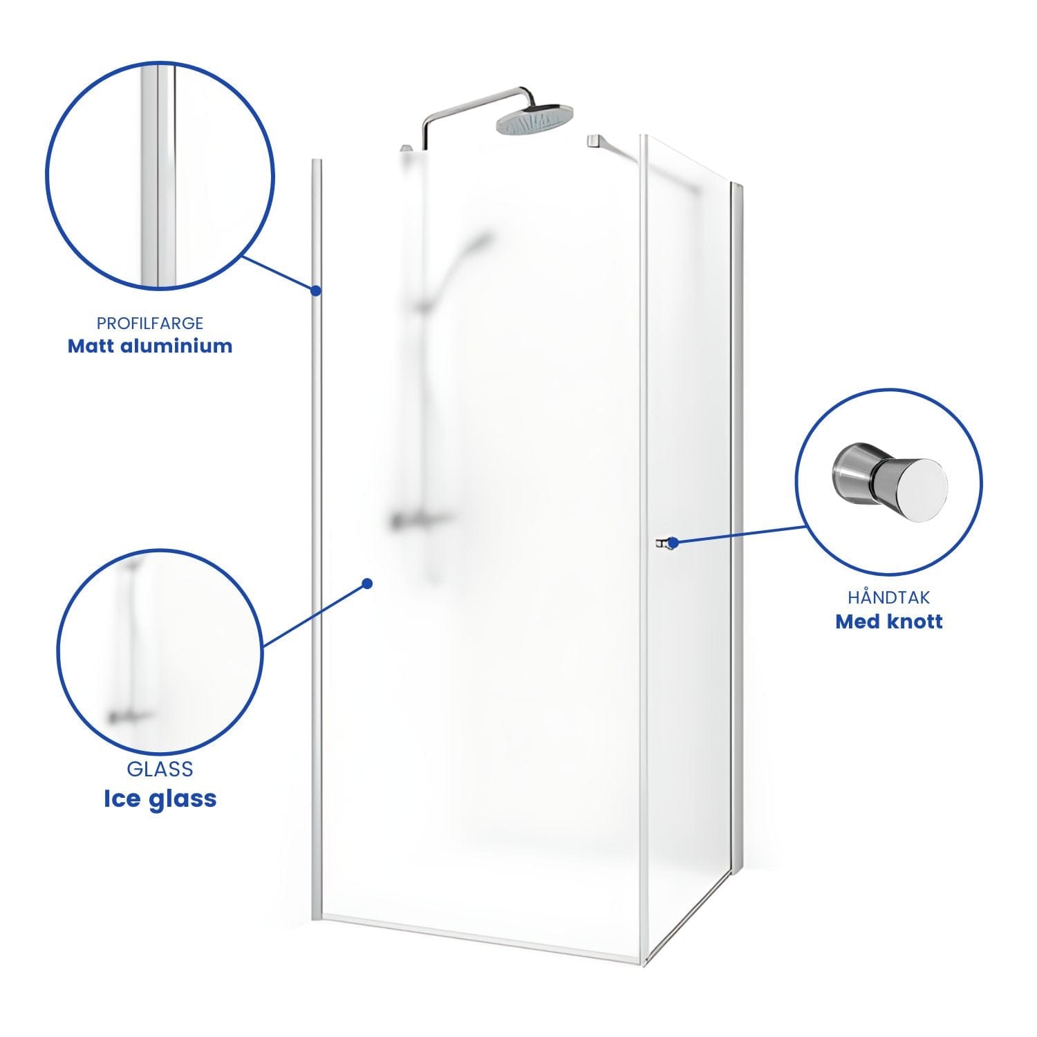 Macro Design SPIRIT Nisjedusj Swing Ice Matt aluminium / 70x70cm / Ice glass Macro Design Dusjnisje BUN-DSSV77NIC