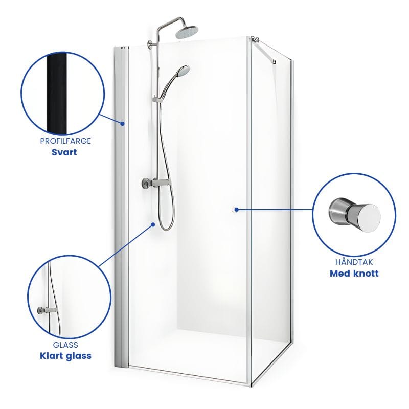 Macro Design SPIRIT Nisjedusj Swing Svart matt / 70x80cm / Klart glass Macro Design Dusjnisje BUN-DSSV78SKL