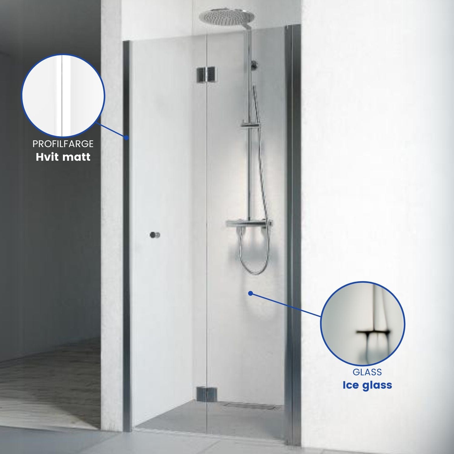 Macro Design SPIRIT Nisjedusj Vik Hvit / 690-725mm / Ice glass med knott Macro Design Dusjnisje BUN-DSNVV69IC