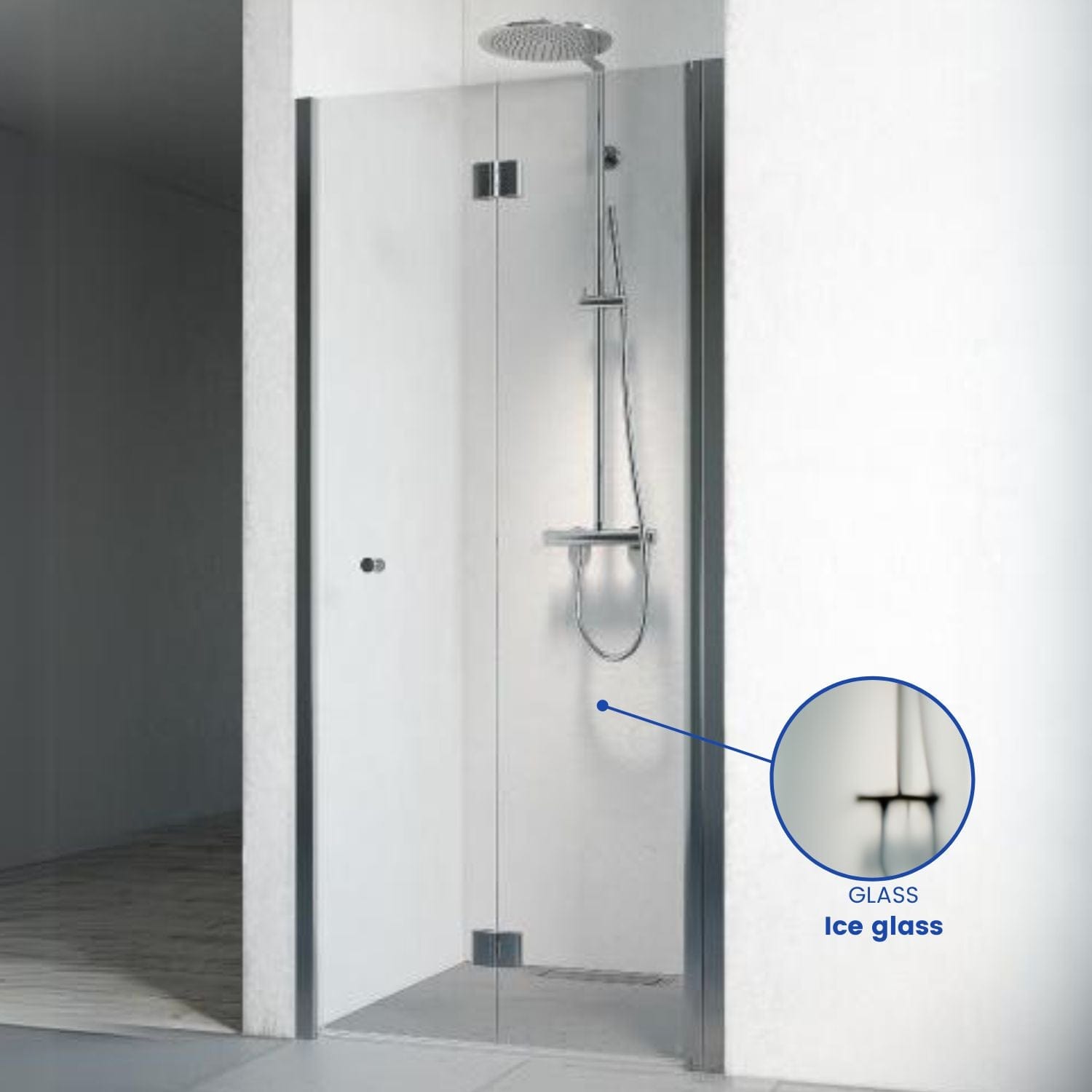 Macro Design SPIRIT Nisjedusj Vik Krom / 690-725mm / Ice glass med knott Macro Design Dusjnisje BUN-DSNVG69IC