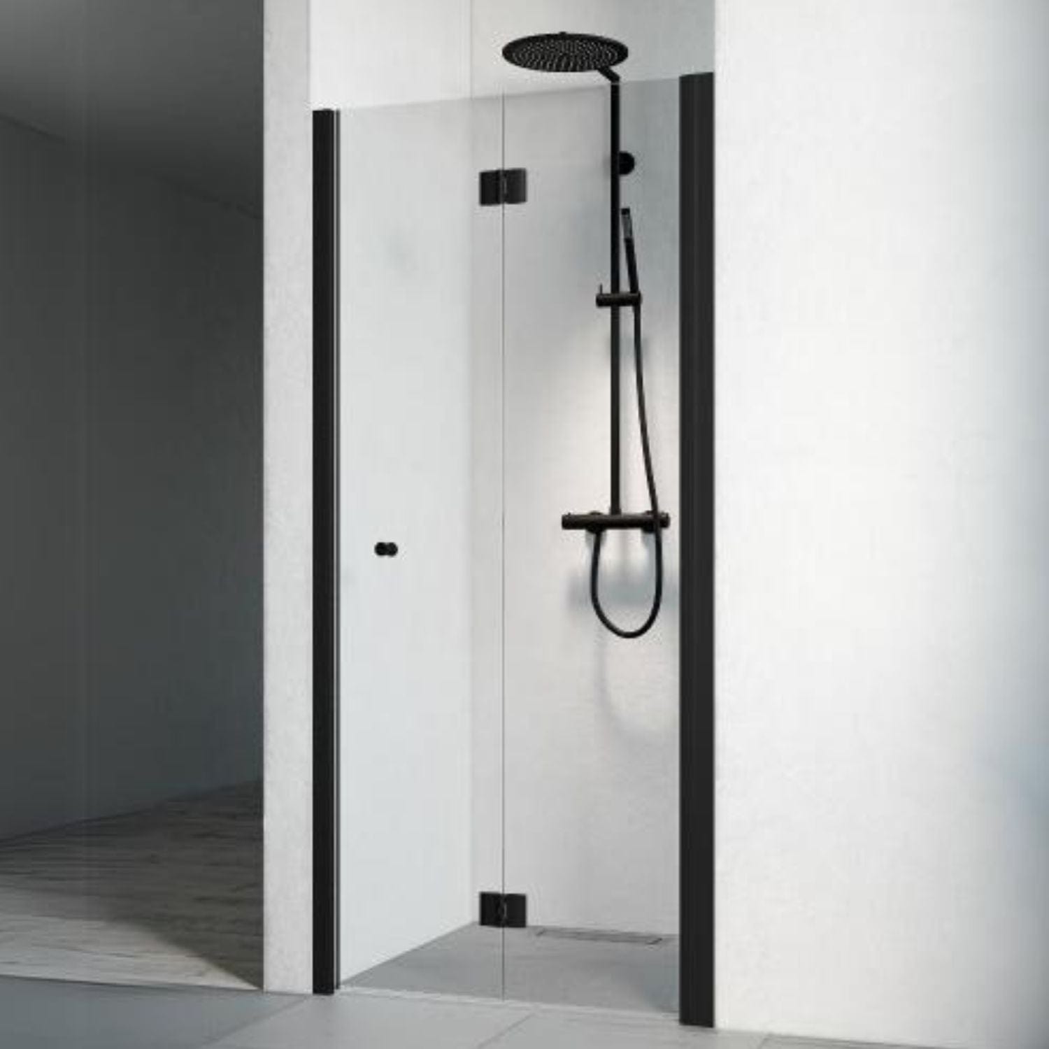 Macro Design SPIRIT Nisjedusj Vik Svart / 690-725mm / Klart glass med knott Macro Design Dusjnisje BUN-DSNVS69KL