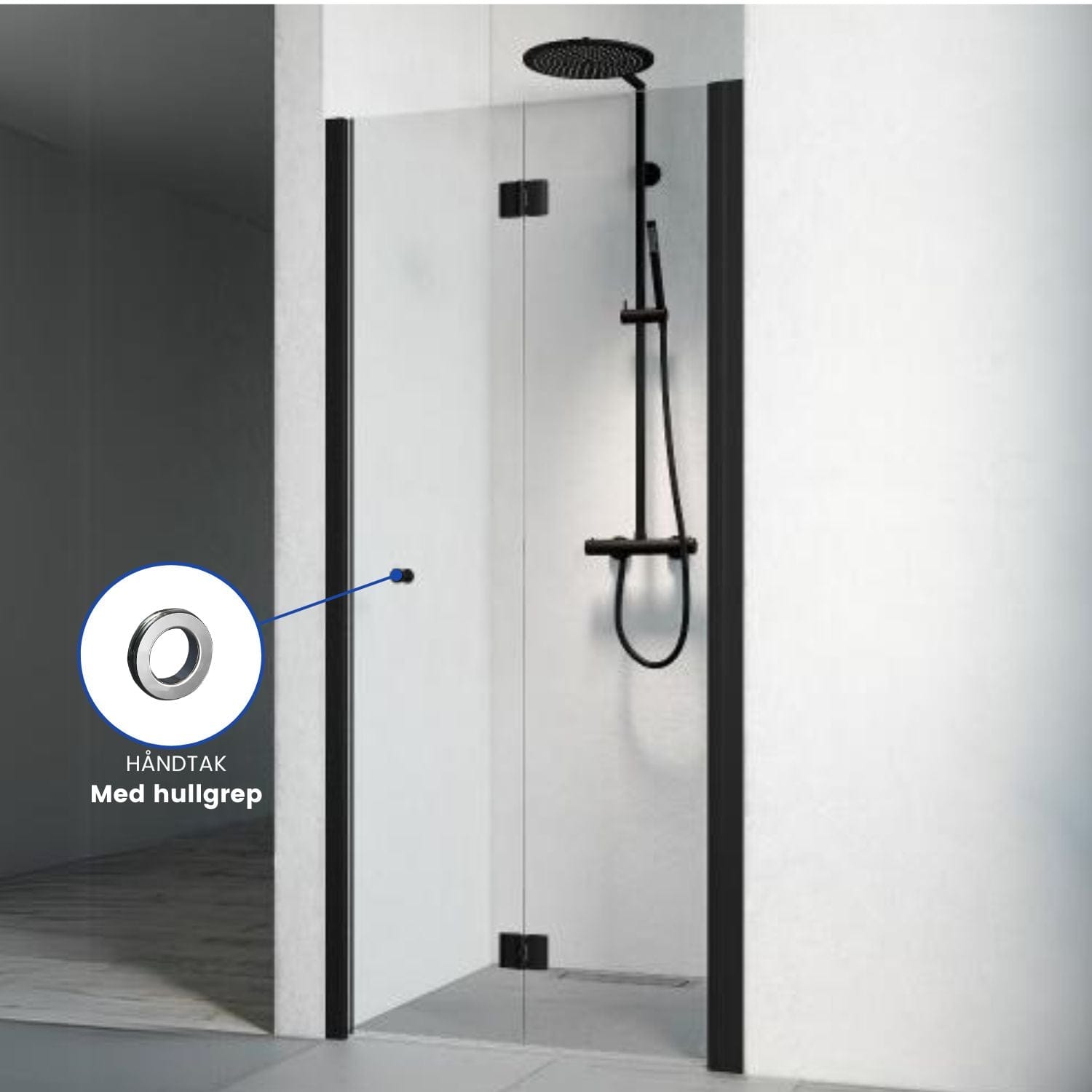 Macro Design SPIRIT Nisjedusj Vik Svart matt / 69-72.5cm / Klart glass med hullgrep Macro Design Dusjnisje BUN-DSNVS69GKL