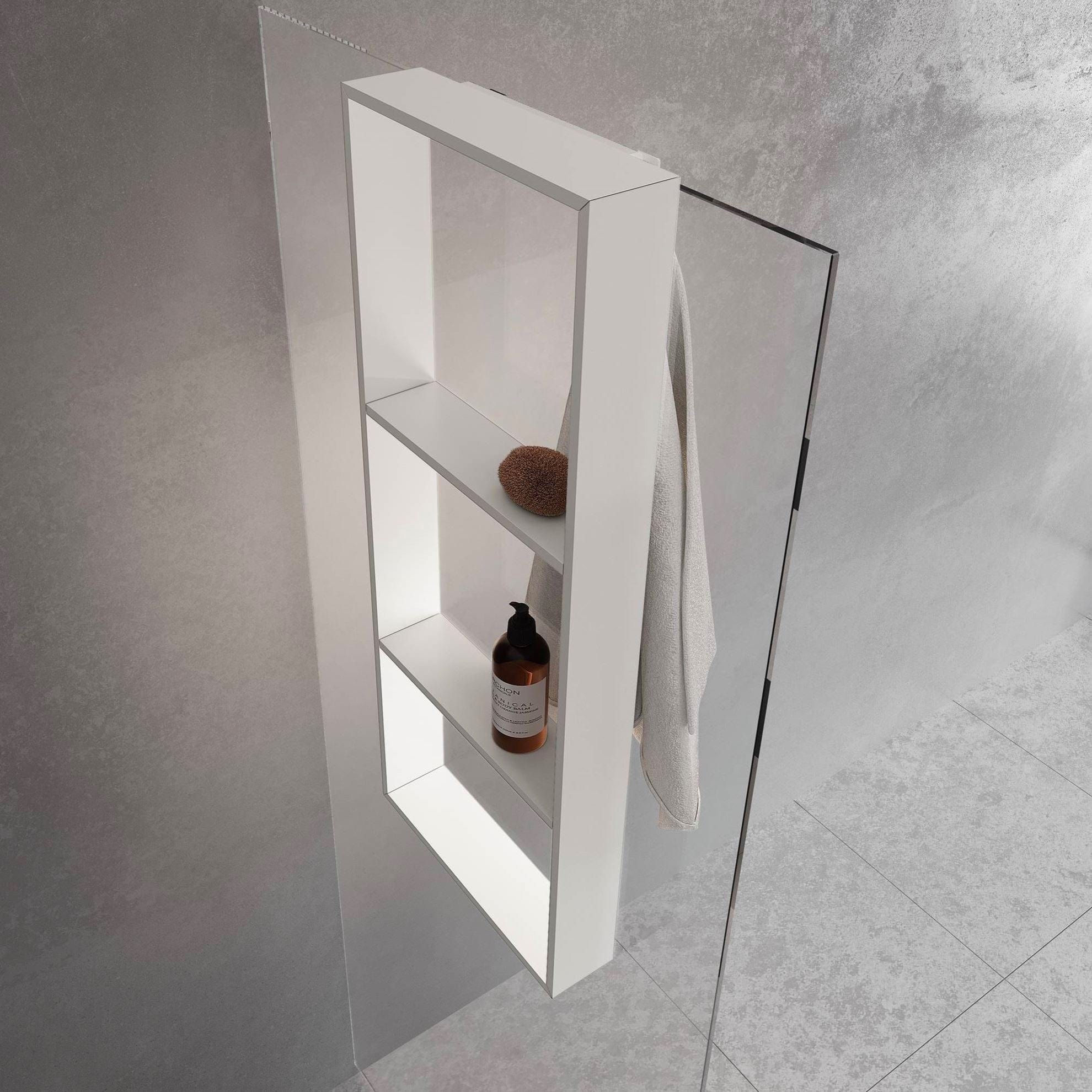 Novellini Frame Dusjhylle med 3 innvendige hyller & utvendig håndklekrok Hvit matt Novellini Dusjhylle R90AKFPO3590-U