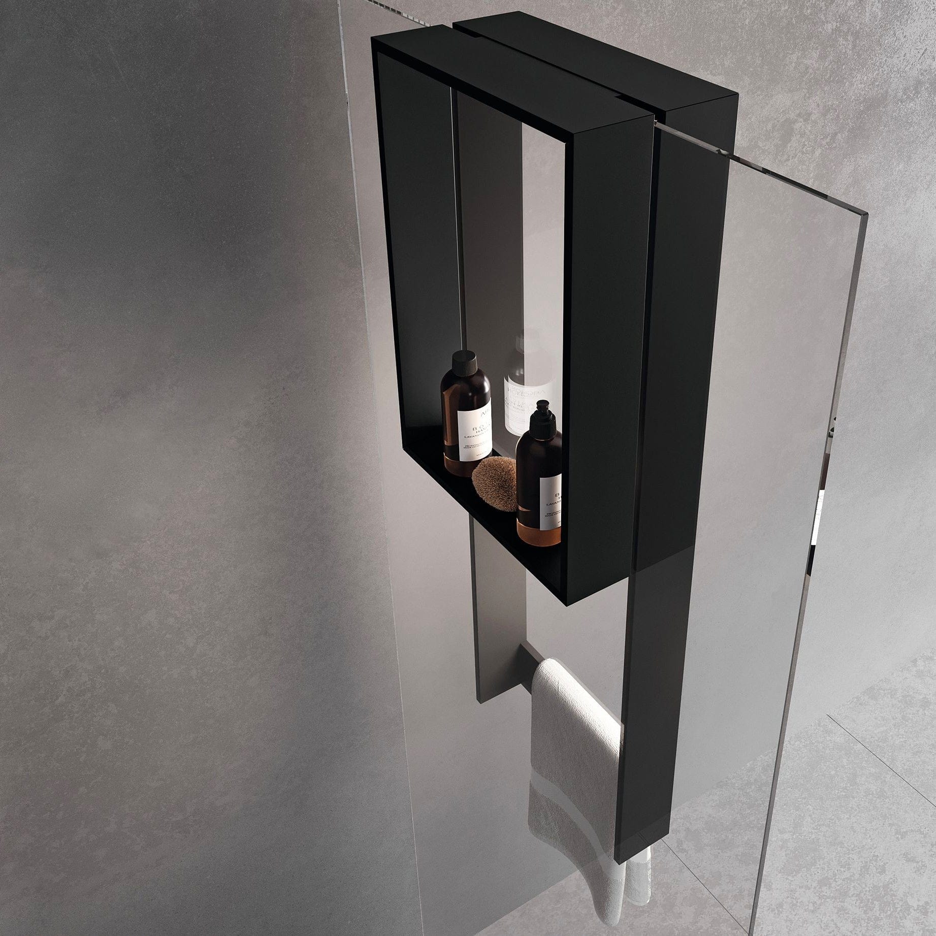 Novellini Frame Dusjhylle med innvendig hylle & utvendig håndklestang Svart matt Novellini Dusjhylle R90AKFPSPO3590-H