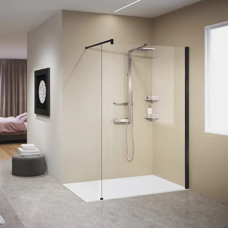 Novellini Kuadra H Fastvegg Svart matt / 80cm / Klart glass Novellini Dusjvegg KO-KUADH80-1H