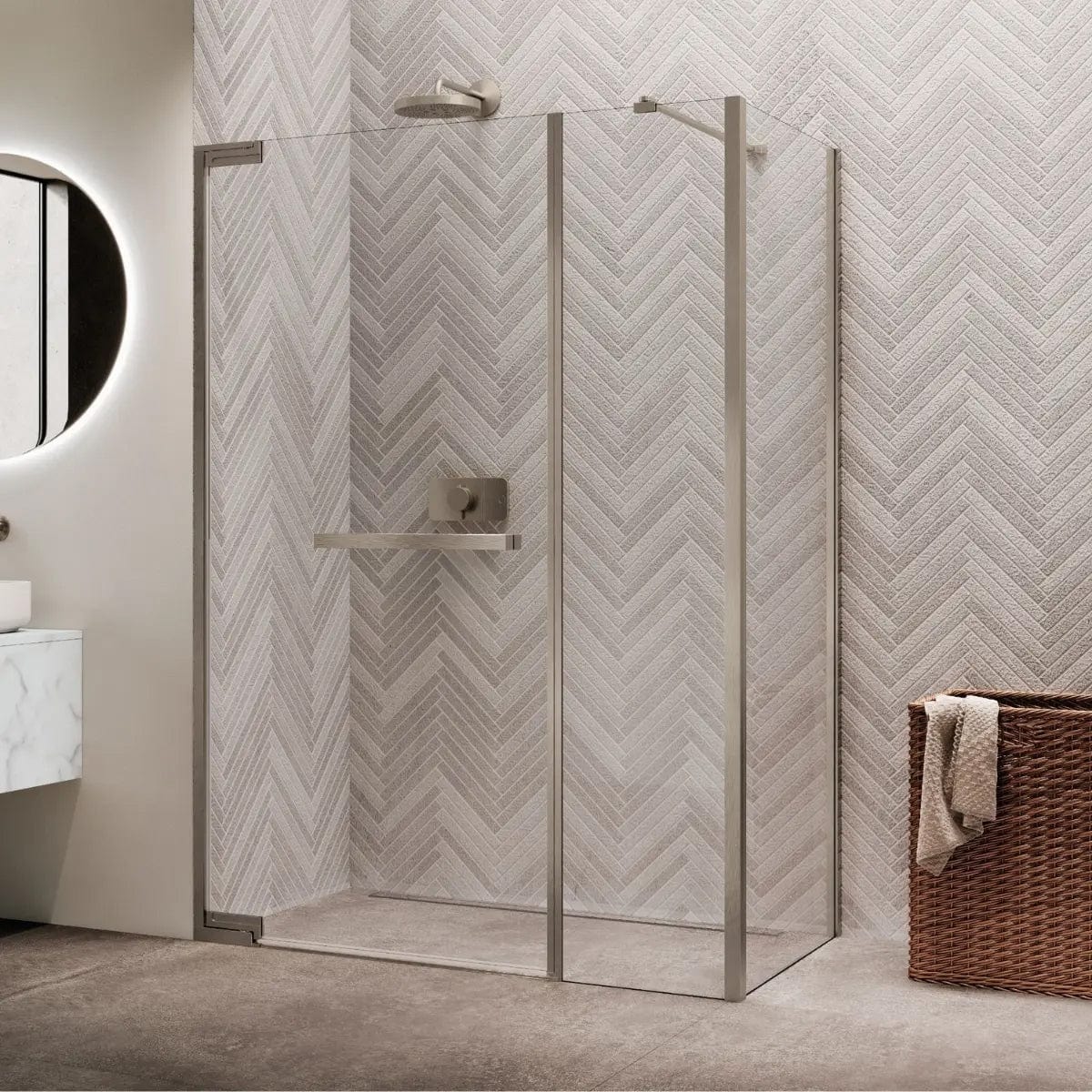 Novellini N180 F Sidefastfelt for Inlinea hjørne Børstet stål / 80cm / Klart glass Novellini Dusjvegg KO-N180F80-1Z