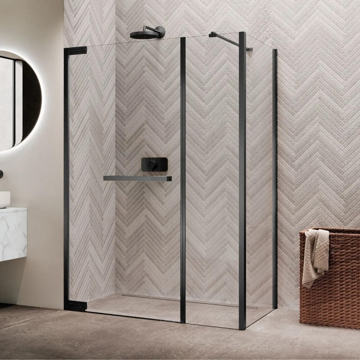 Novellini N180 F Sidefastfelt for Inlinea hjørne Grafittgrå / 80cm / Klart glass Novellini Dusjvegg KO-N180F80-1L