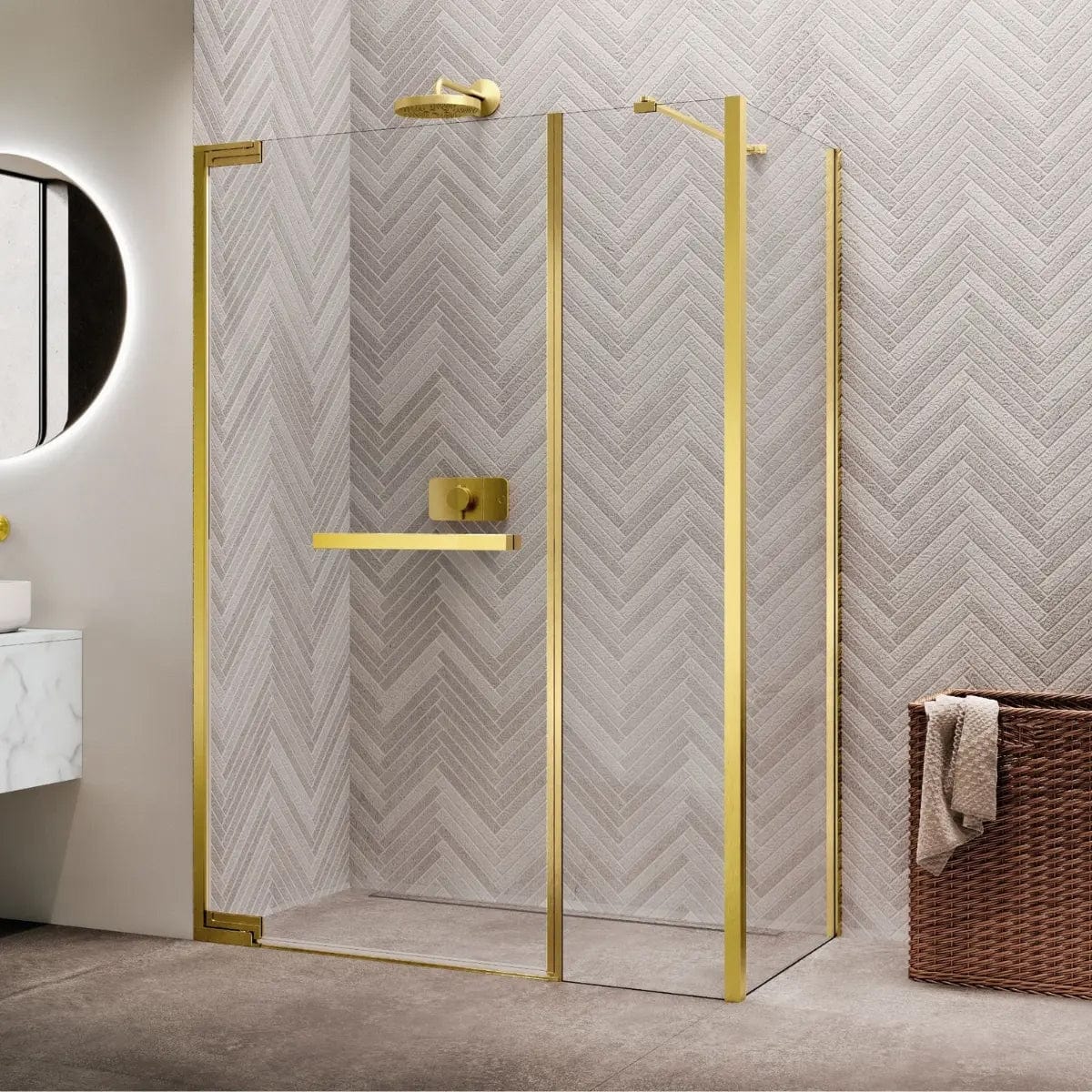 Novellini N180 F Sidefastfelt for Inlinea hjørne Messing / 80cm / Klart glass Novellini Dusjvegg KO-N180F80-1O