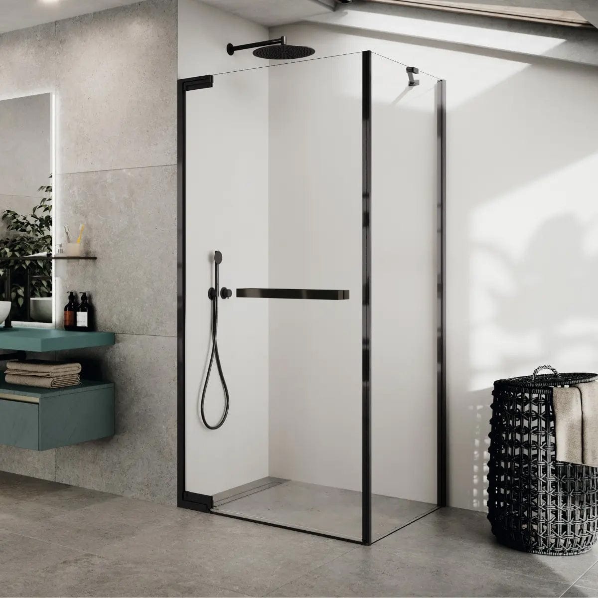 Novellini N180 FG Sidefastfelt Grafittgrå / 80cm / Klart glass Novellini Dusjvegg KO-N180FG80-1L