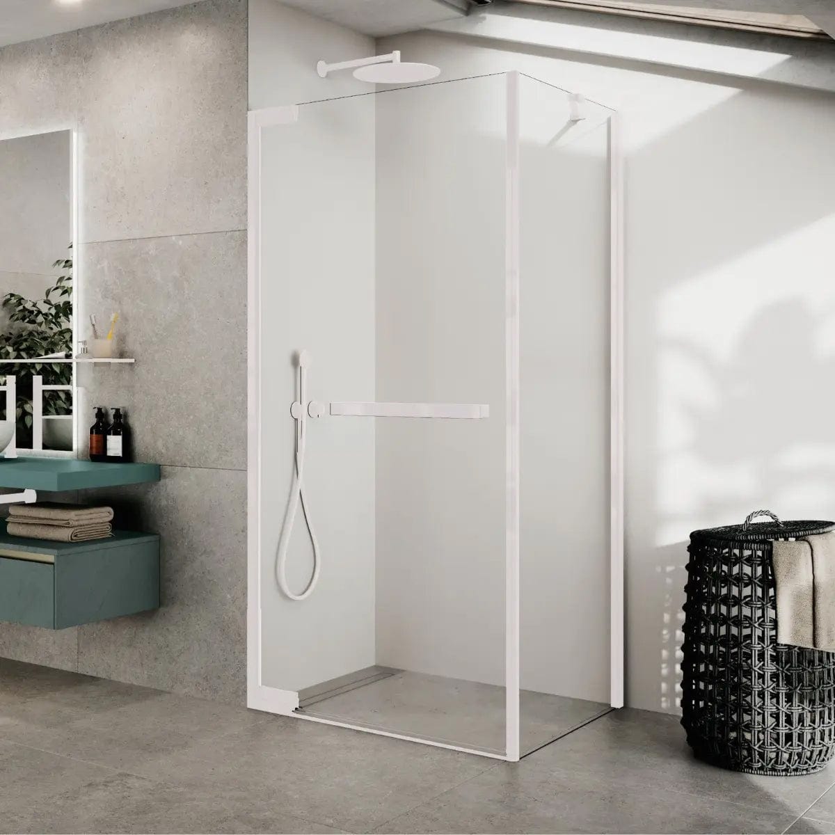 Novellini N180 G Slagdør for hjørne Hvit matt / 80cm / Klart glass Novellini Dusjdør KO-N180G80-1U