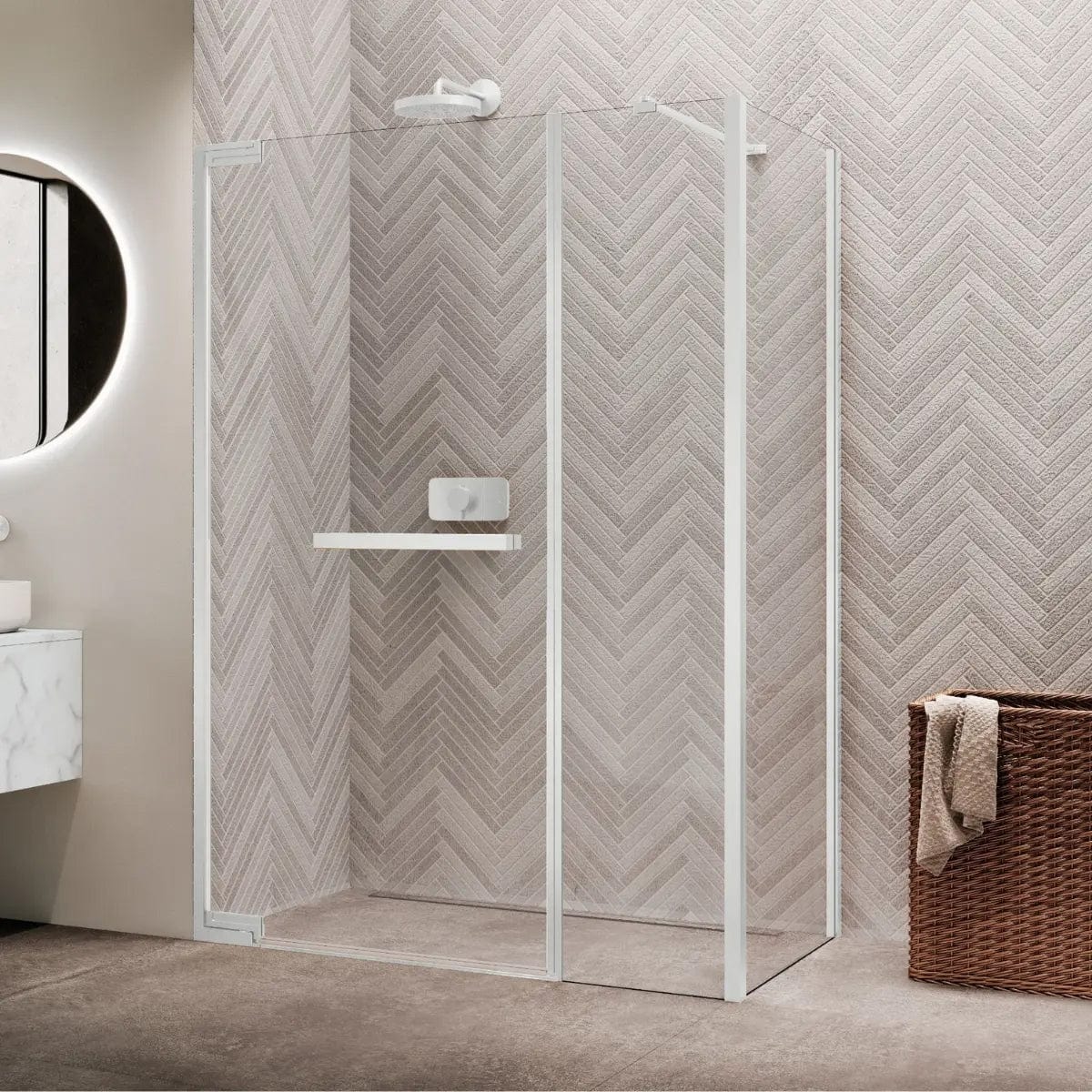 Novellini N180 GFL Slagdør Inlinea for hjørne Hvit matt / 98cm / Klart glass Novellini Dusjvegg KO-N180GFL98-1U