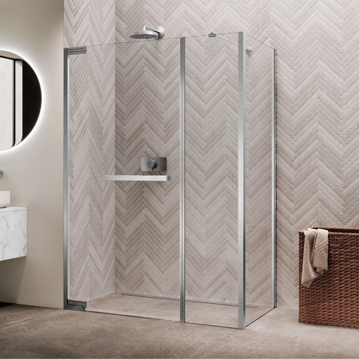 Novellini N180 GFL Slagdør Inlinea for hjørne Krom / 98cm / Klart glass Novellini Dusjvegg KO-N180GFL98-1K