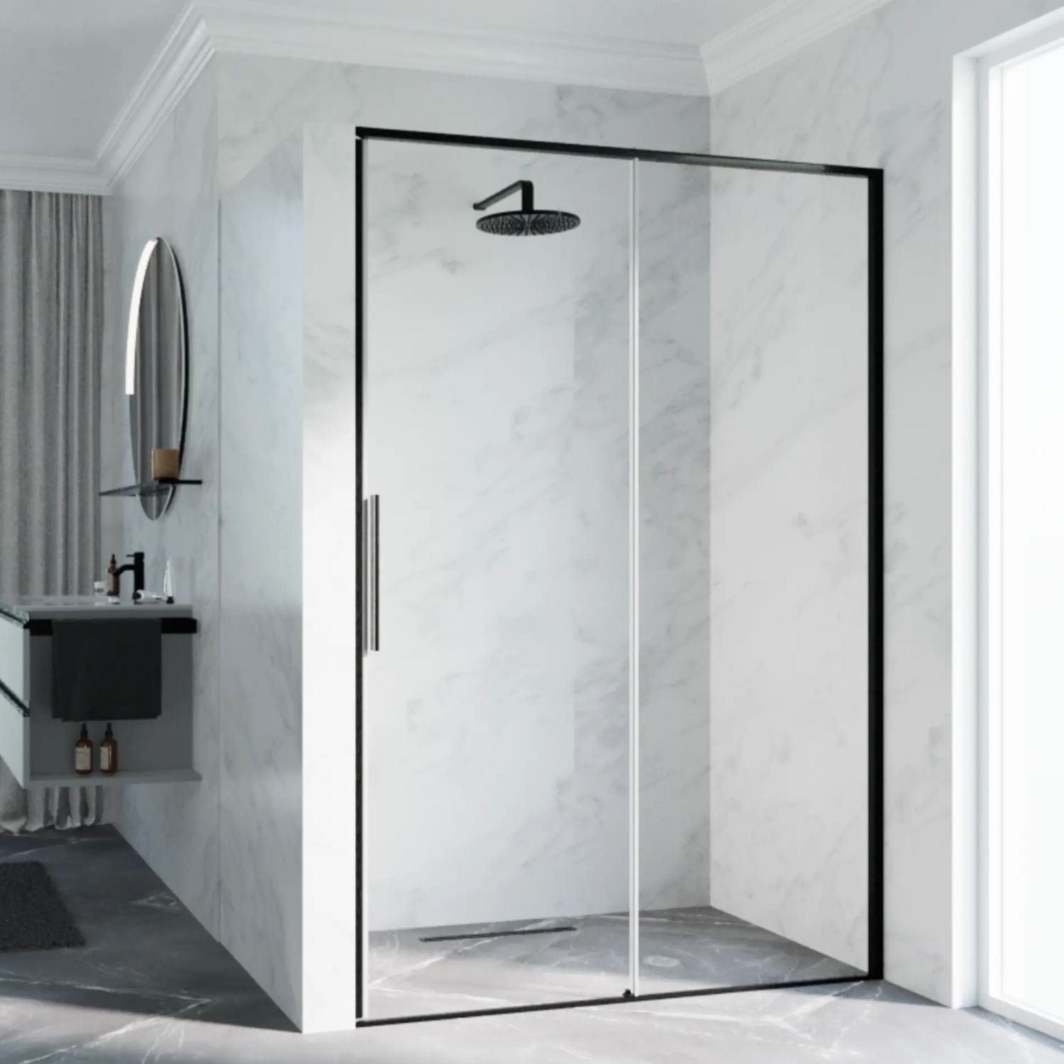 Novellini Riga 2P Skyvedører Børstet grafitt / 96cm / Høyre hengslet Novellini Dusjdør KO-RIG2P96D-1N