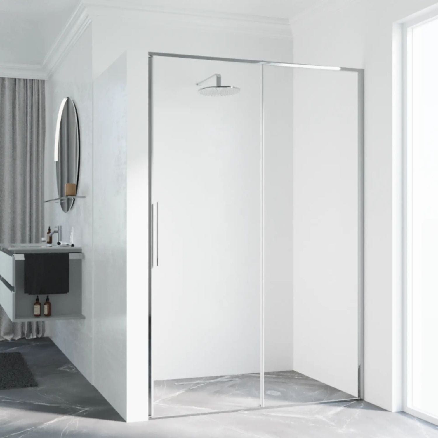 Novellini Riga 2P skyvedører Krom / 96cm / Høyre hengslet Novellini Dusjdør KO-RIG2P96D-1K