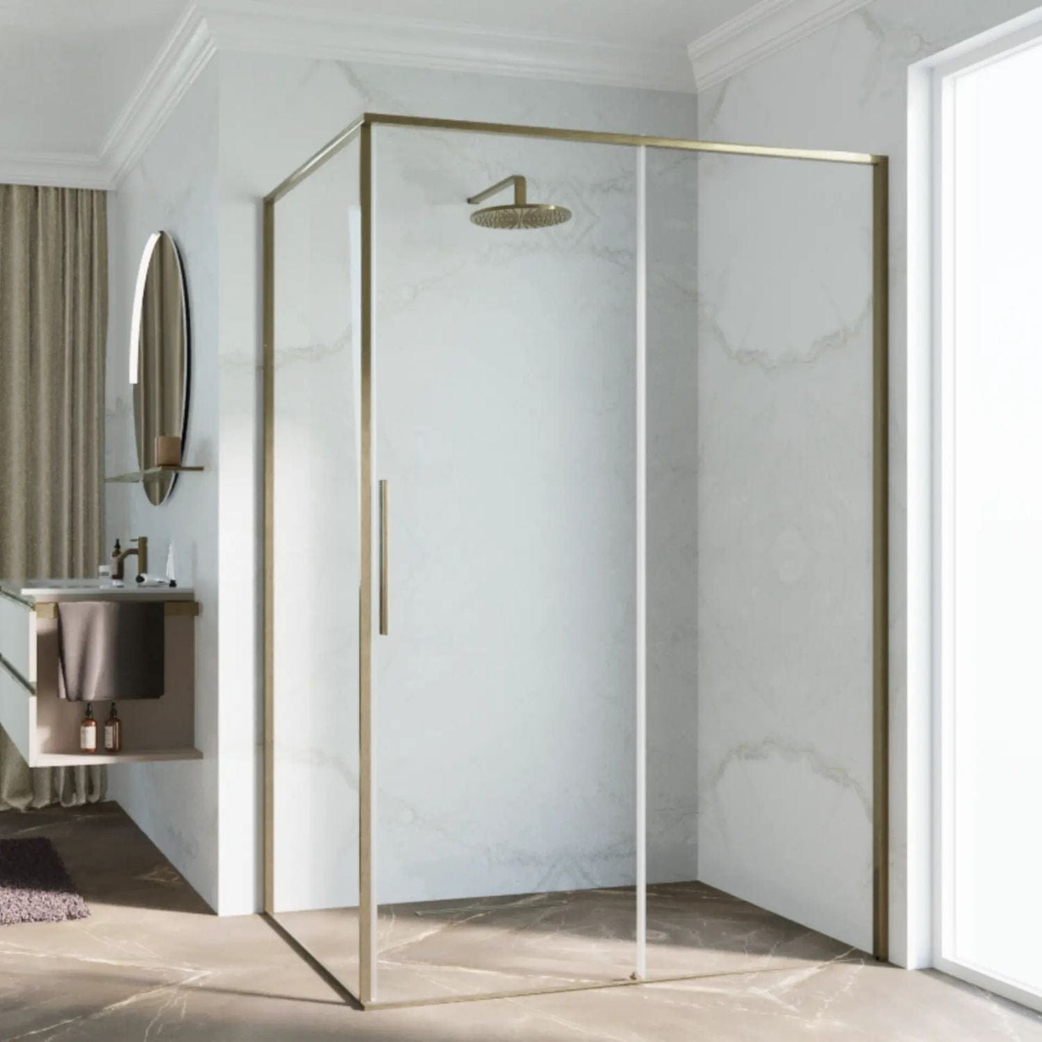 Novellini Riga 2PF Skyvedører Børstet bronse / 97cm høyre / Klart glass Novellini Dusjdør KO-RIG2PF97D-1Q