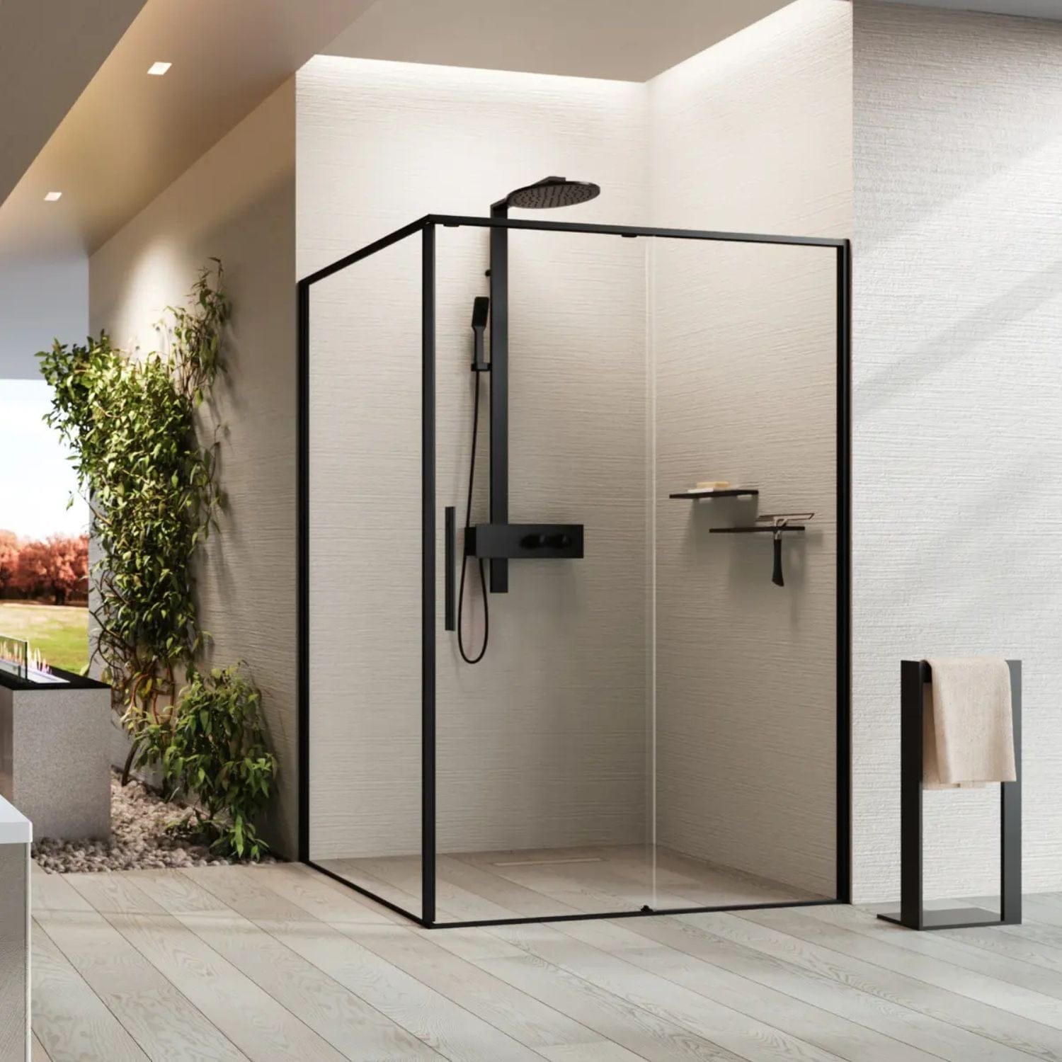 Novellini Riga 2PF Skyvedører Børstet stål / 97cm høyre / Klart glass Novellini Dusjdør KO-RIG2PF97D-1Z