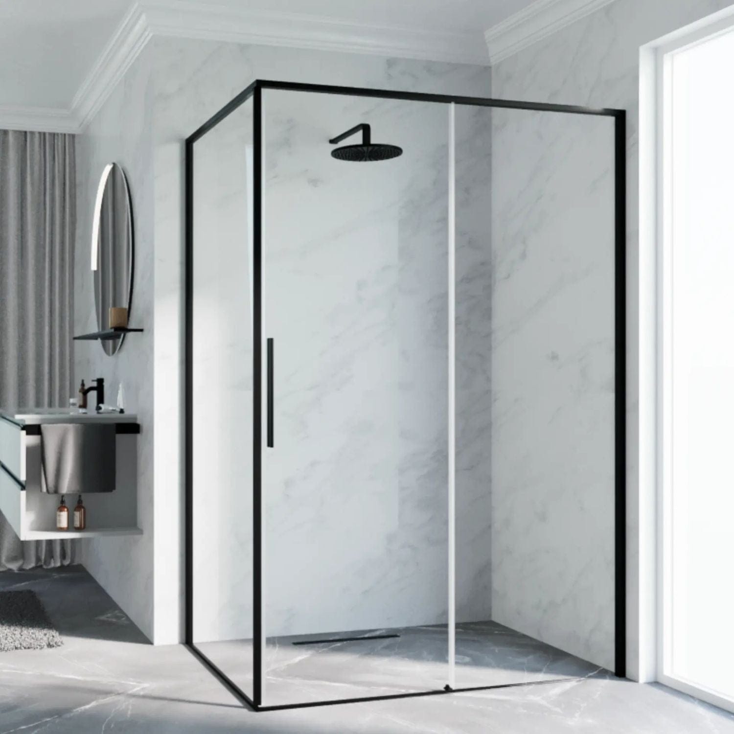 Novellini Riga 2PF Skyvedører Svart matt / 97cm høyre / Klart glass Novellini Dusjdør KO-RIG2PF97D-1H