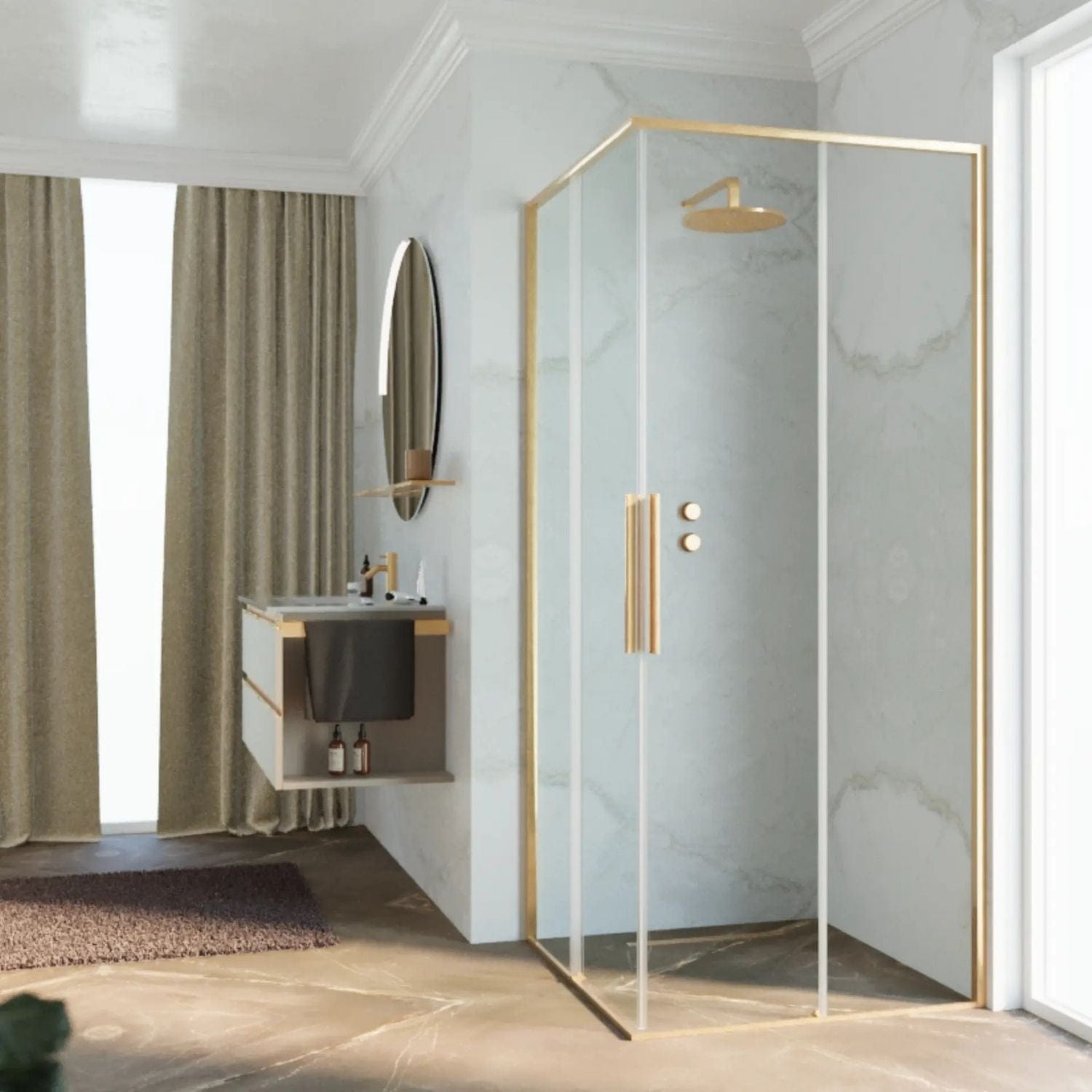 Novellini Riga A Skyvedører Høyre Børstet messing / 67cm Novellini Dusjdør KO-RIGA67LD-1P