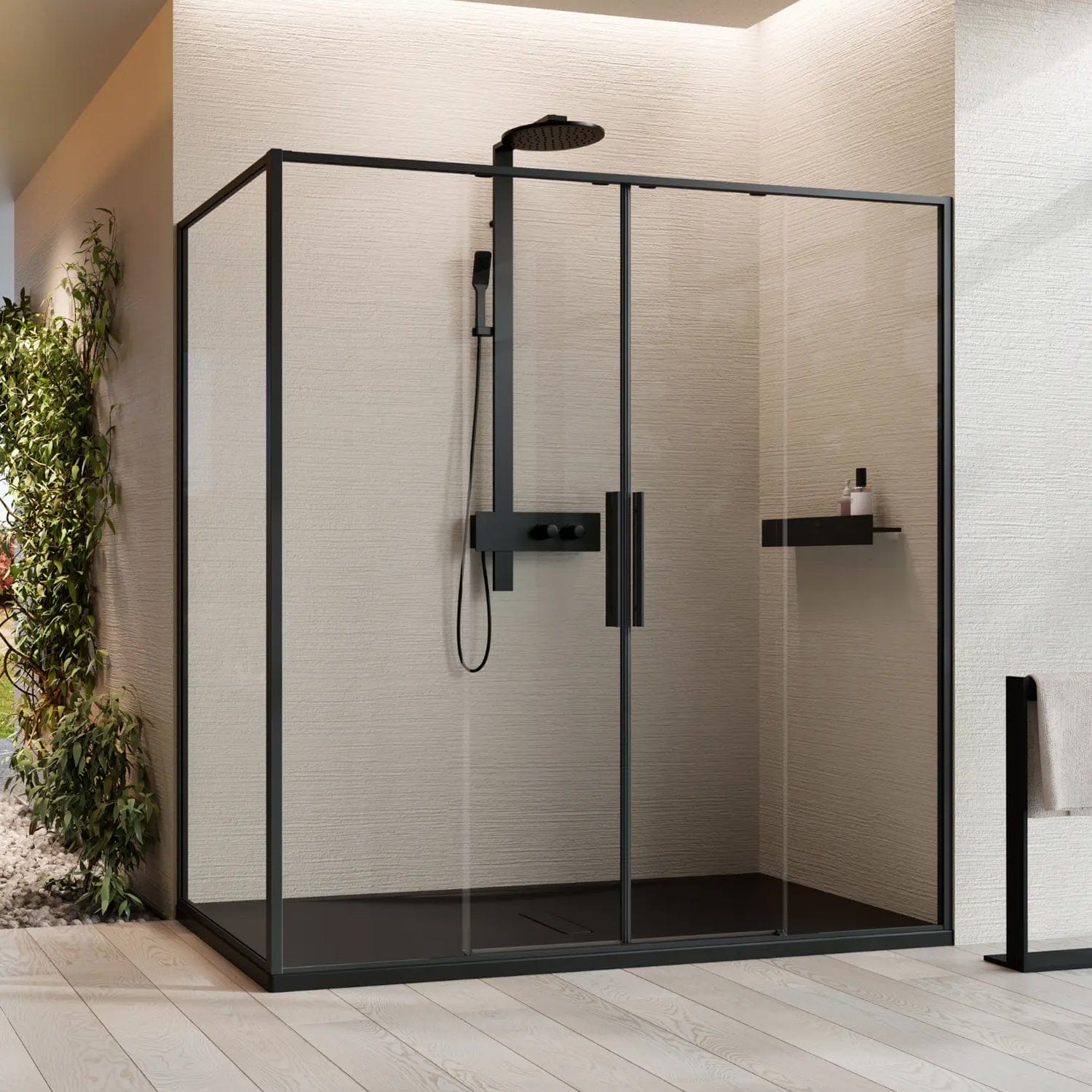 Novellini Riga F fastvegg for 2A Svart matt / 67cm Novellini Dusjdør KO-RIGF67-1H