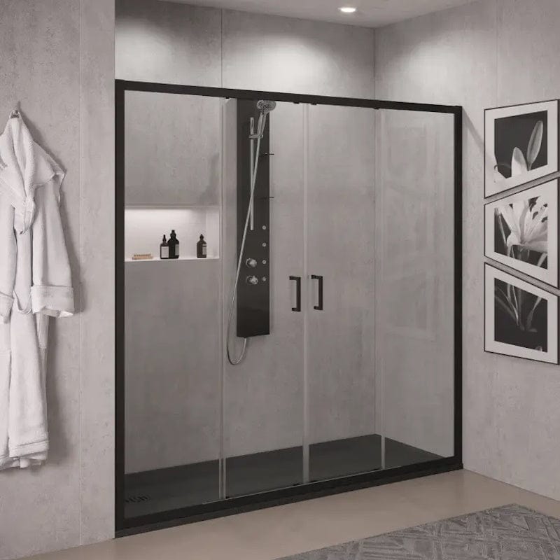 Novellini Zephyros 2.0 2A skyvedør for nisje Svart matt / 152cm / Klart glass Novellini Dusjdør KO-ZEP22A146-1H