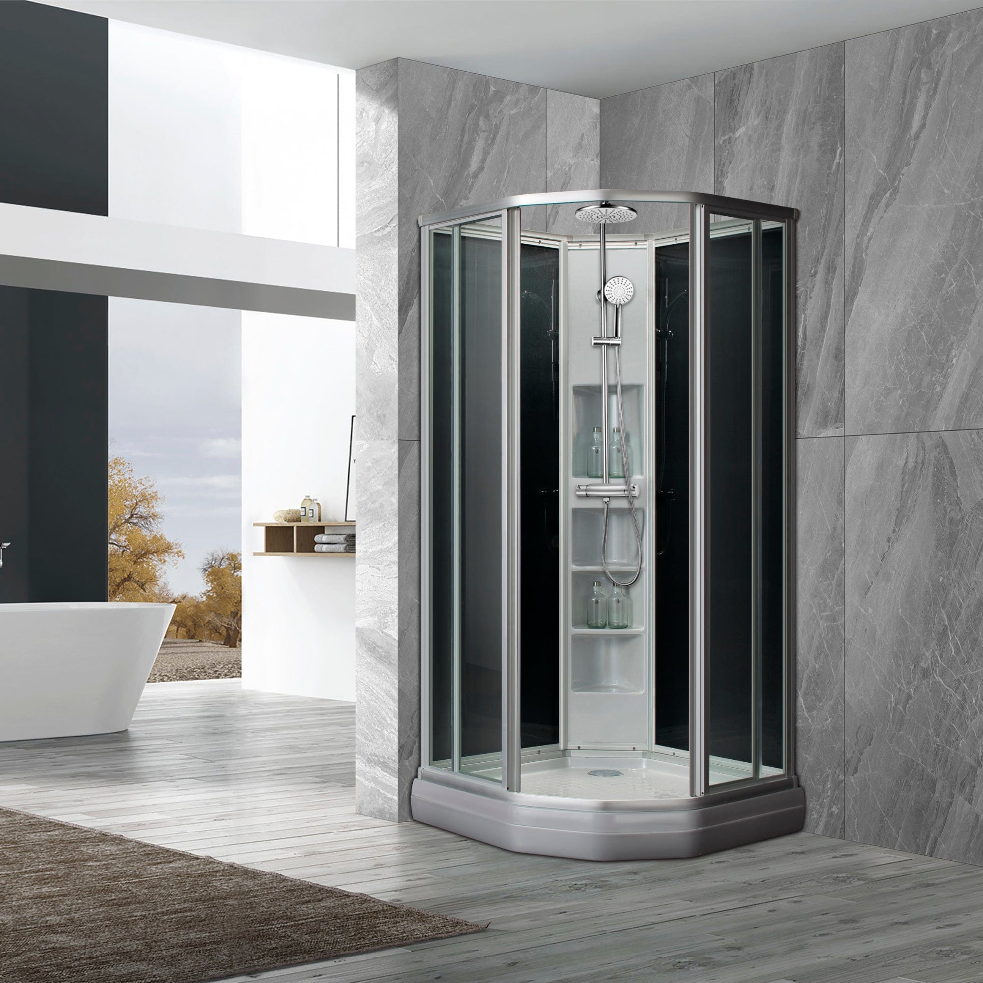 Sanipro Classic Buet Dusjkabinett Alu sotet bakvegger Matt aluminium / 90x90cm / Plus Sanipro Dusjkabinett SA-10026