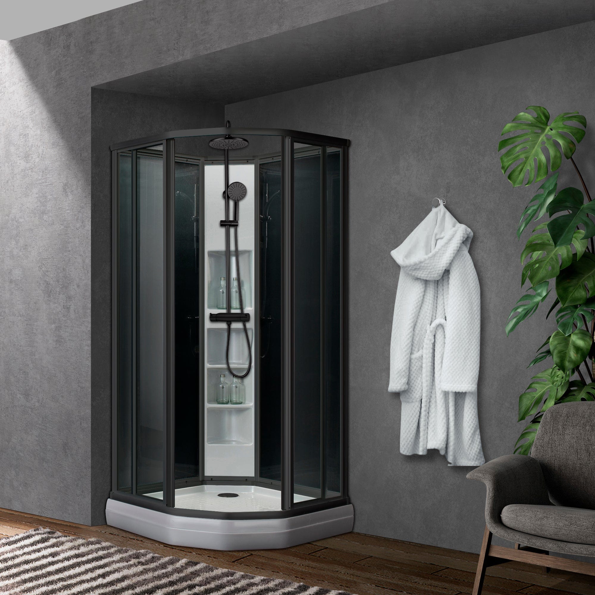 Sanipro Classic Buet Dusjkabinett Svart sotet bakvegger Svart matt / 90x90cm / Plus Sanipro Dusjkabinett SA-10172