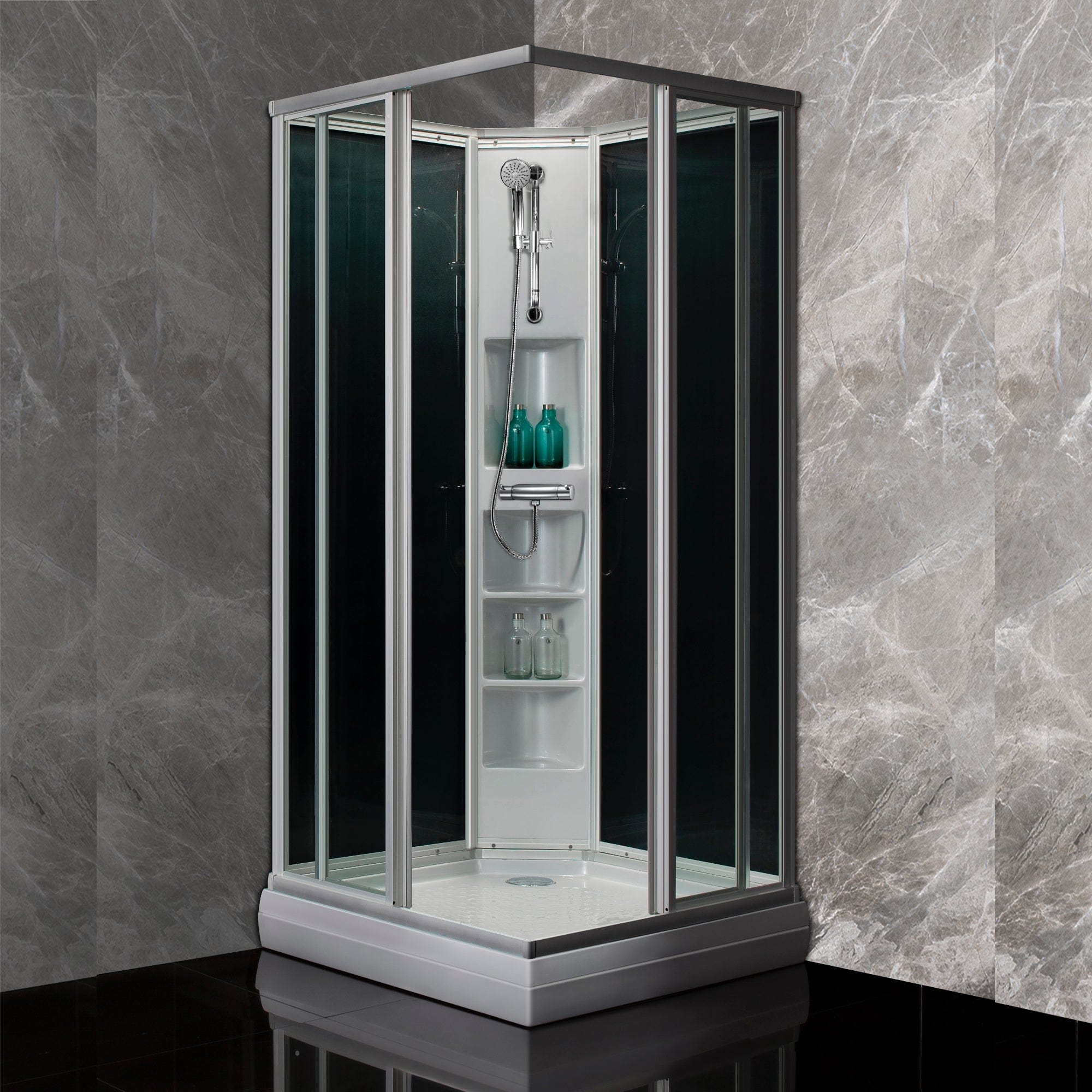 Sanipro Dusjkabinett Rett Alu Classic - sotet bakvegger Matt aluminium / 70x90cm høyre / Basic Sanipro Dusjkabinett SA-10243