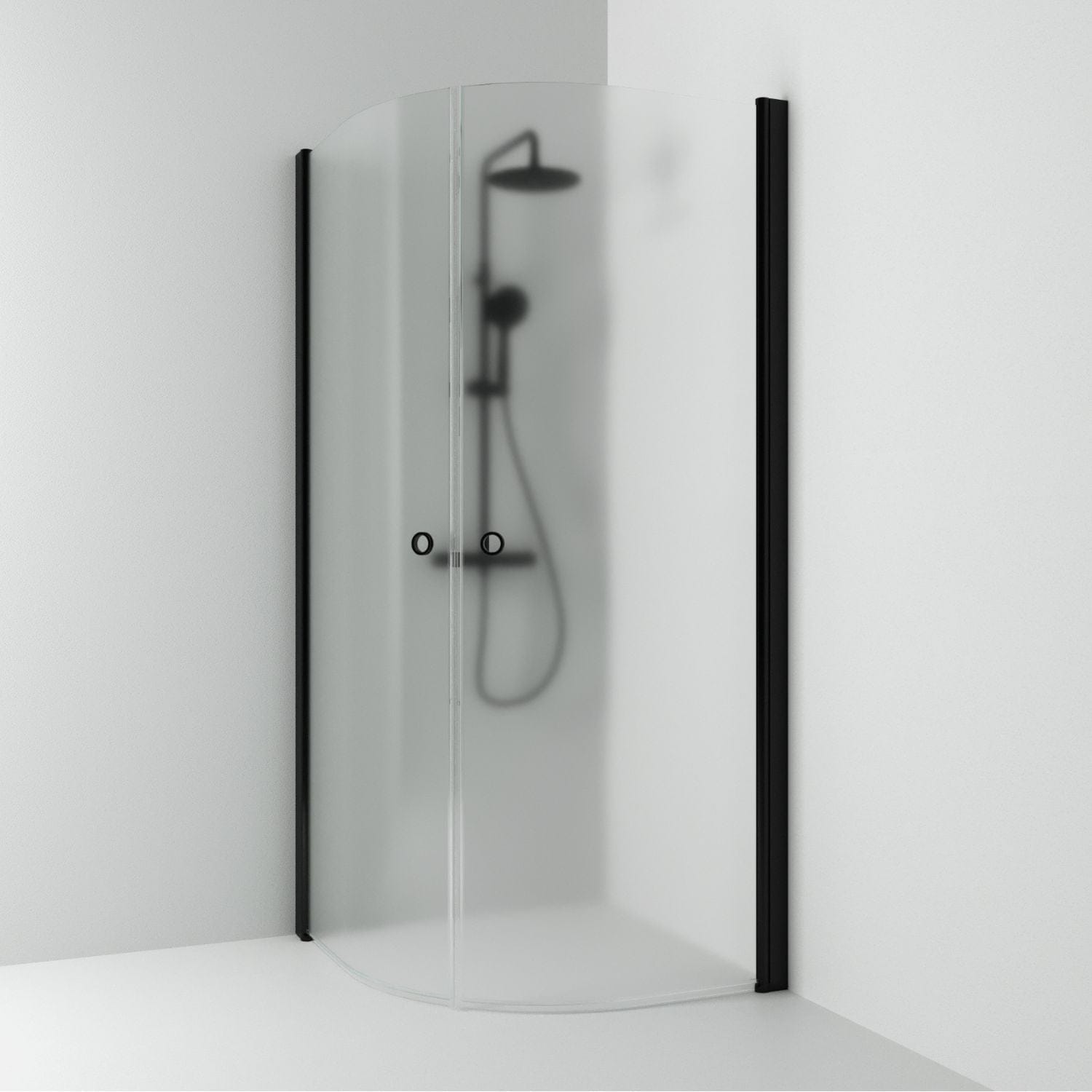 Svedbergs Skoga Dusjhjørne Buet Hullgrep Svart matt / 80x80cm / Frostet glass Svedbergs Dusjhjørne SV-60608288