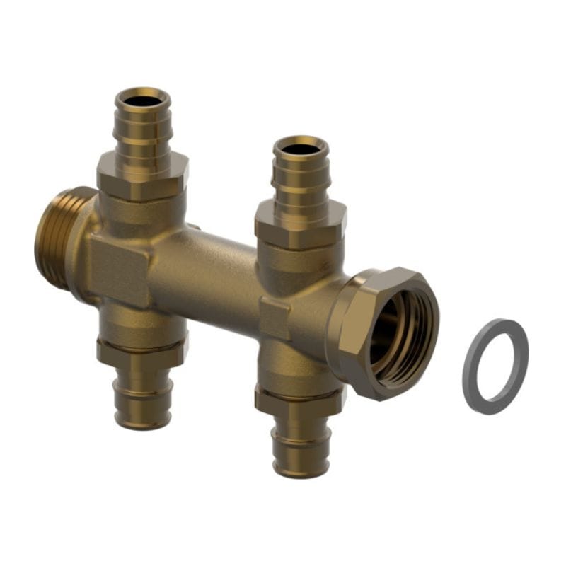 Uponor Aqua Plus Q&E DR Fordeler med Løpemutter - 2+2 uttak 3/4"x16mm Uponor Fordeler tappevann HEI-5110258