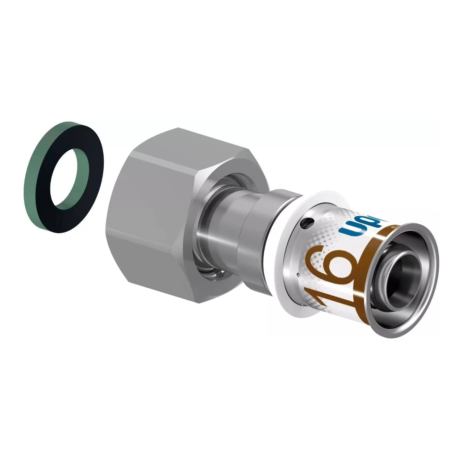 Uponor S-Press Plus Adapter med Løpemutter 16mm-3/8" Uponor HEI-5114565