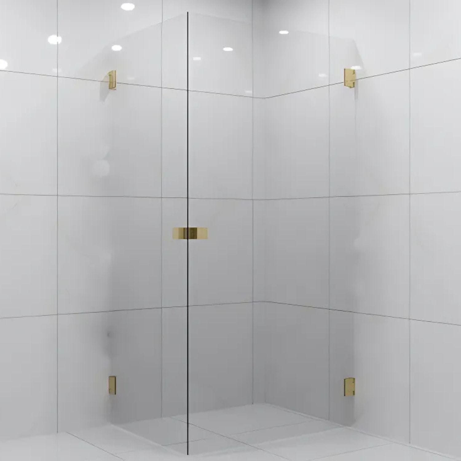 VikingBad EMIL Dusjhjørne Rett H200cm Børstet messing / 80x100cm / Klart glass VikingBad Dusjhjørne VB-118715