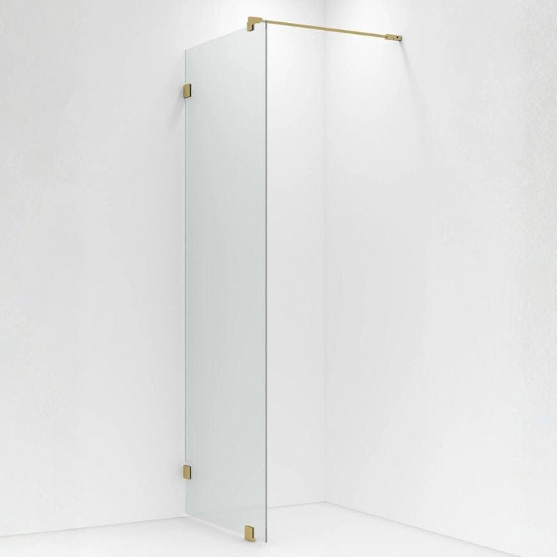 VikingBad Emil Glassfelt H200cm inkl. støttestag, veggfeste og gulvfeste Børstet messing / 70cm / Klart glass VikingBad Dusjvegg VB-118757