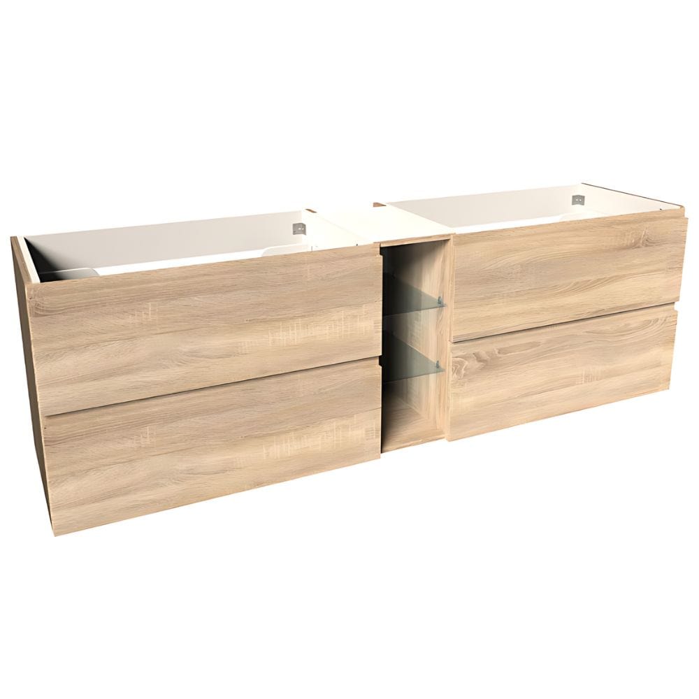 VikingBad MIE FINGERGREP DBL Servantskap åpen glasshylle Lys eik / 200cm dobbel VikingBad Servantskap VB-114620