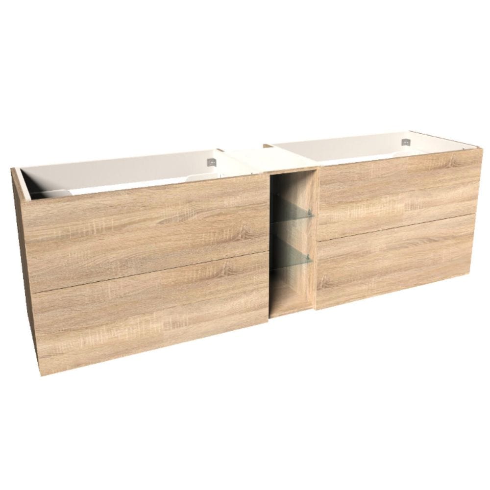 VikingBad MIE SLETT Servantskap åpen glasshylle Lys eik / 180cm dobbel VikingBad Servantskap VB-114573