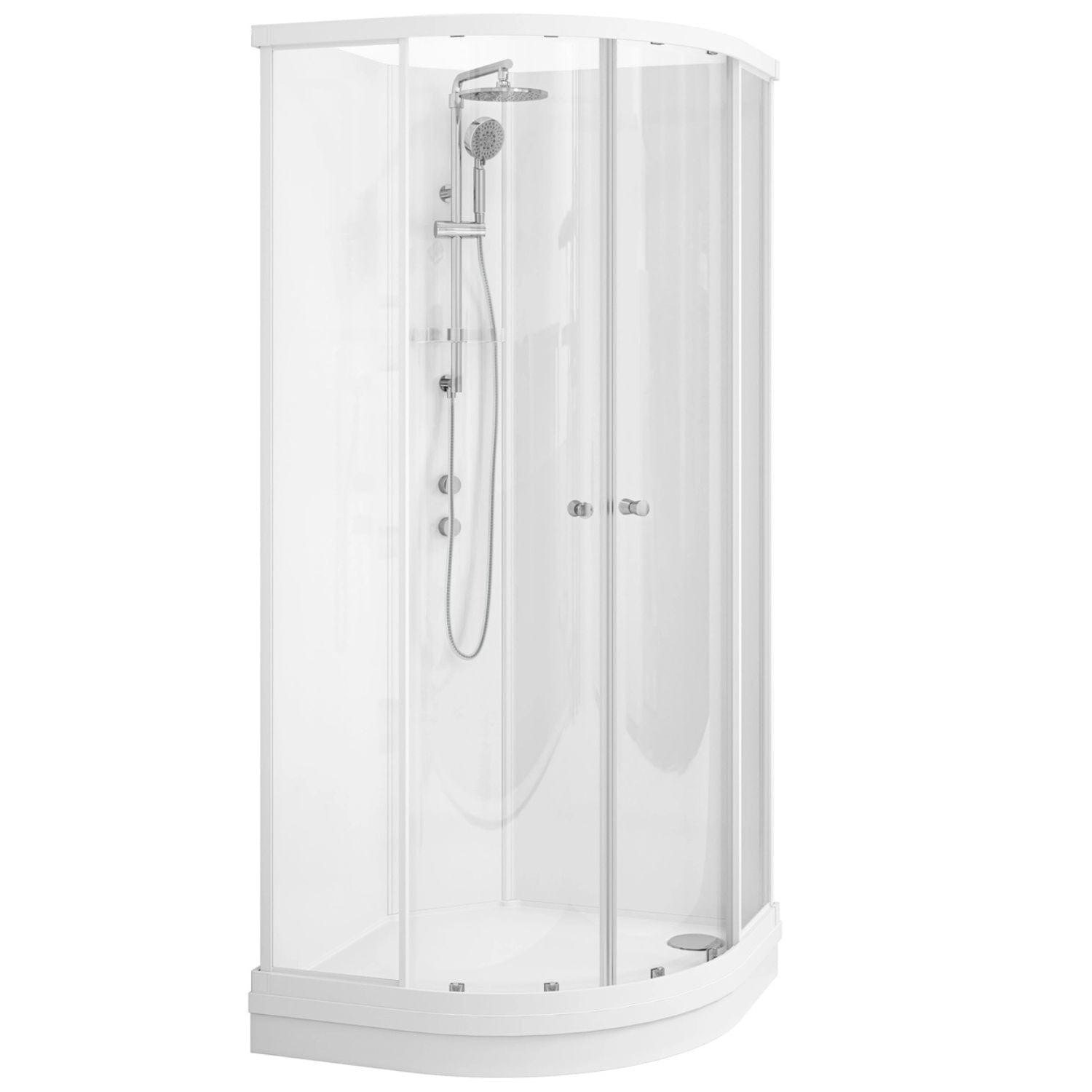 VikingBad Sofia Dusjkabinett Buet Pluss H210cm, Støpemarmor Bunnkar Hvit matt / 80x80cm / Hvit glass VikingBad Dusjkabinett VB-115585