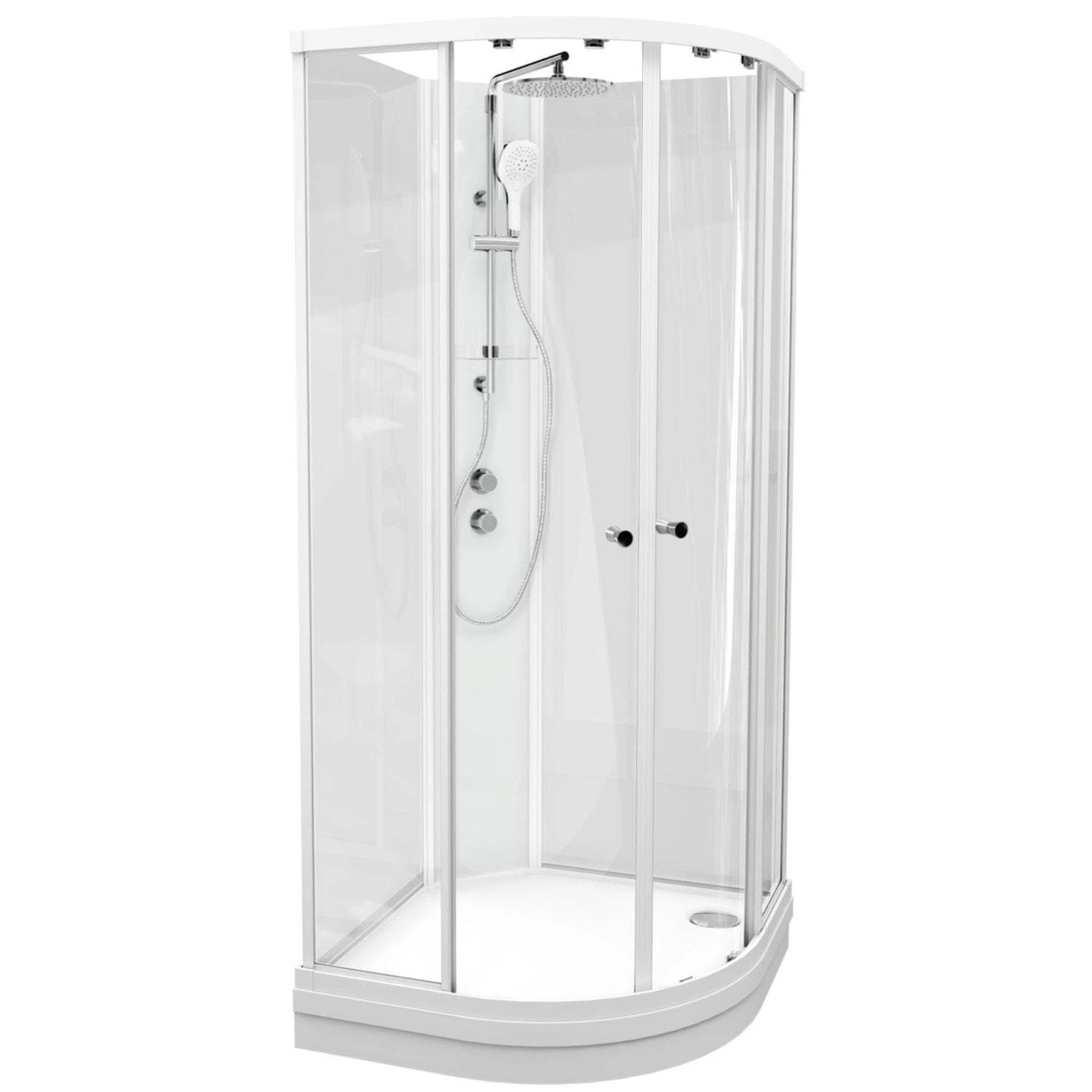VikingBad Sofia Dusjkabinett Buet Pluss H210cm, Støpemarmor Bunnkar Hvit matt / 80x80cm / Klart glass VikingBad Dusjkabinett VB-115594