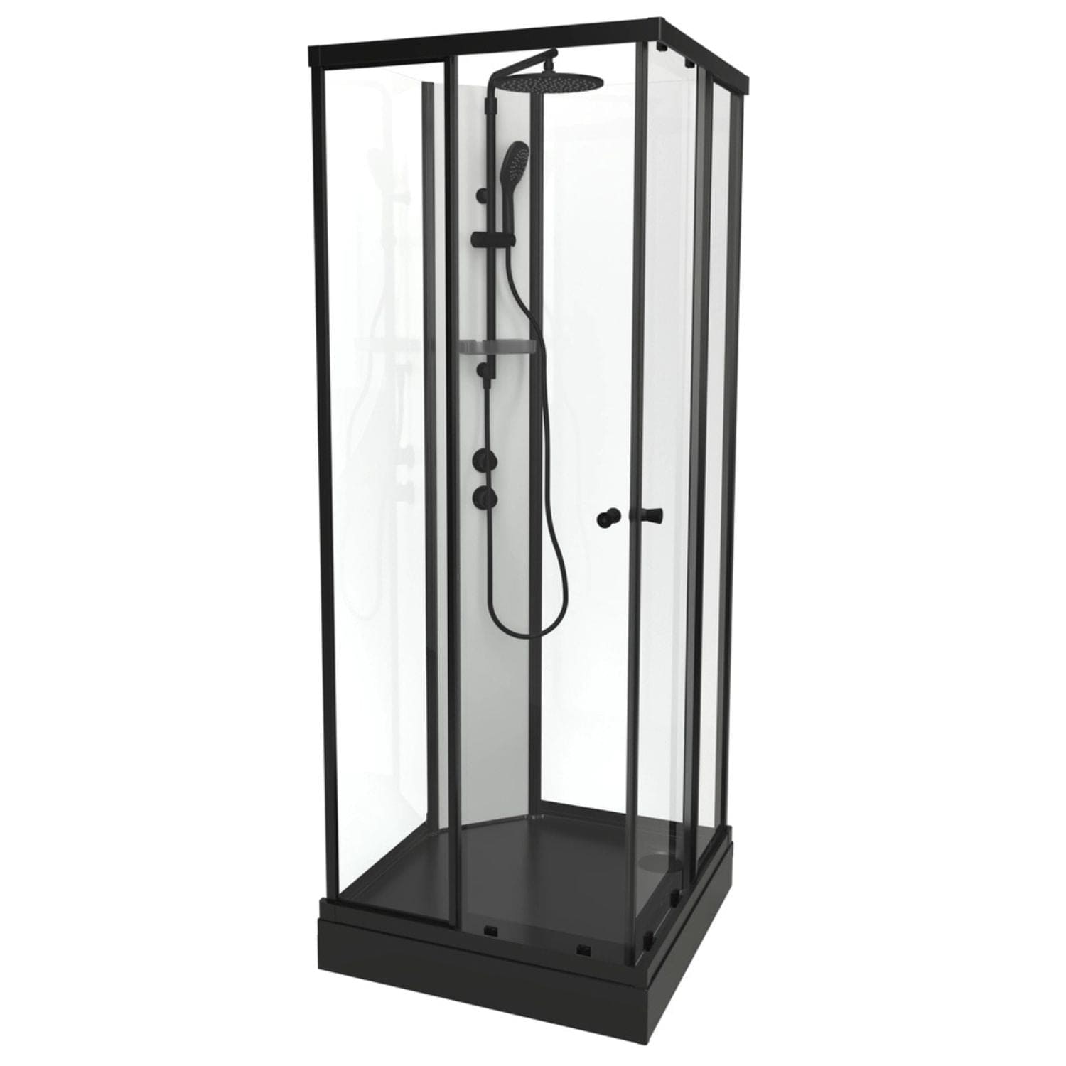 VikingBad SOFIA Rett Pluss Dusjkabinett - hvit søyle Svart matt / 90x90cm / Klart glass VikingBad Dusjkabinett VB-118472