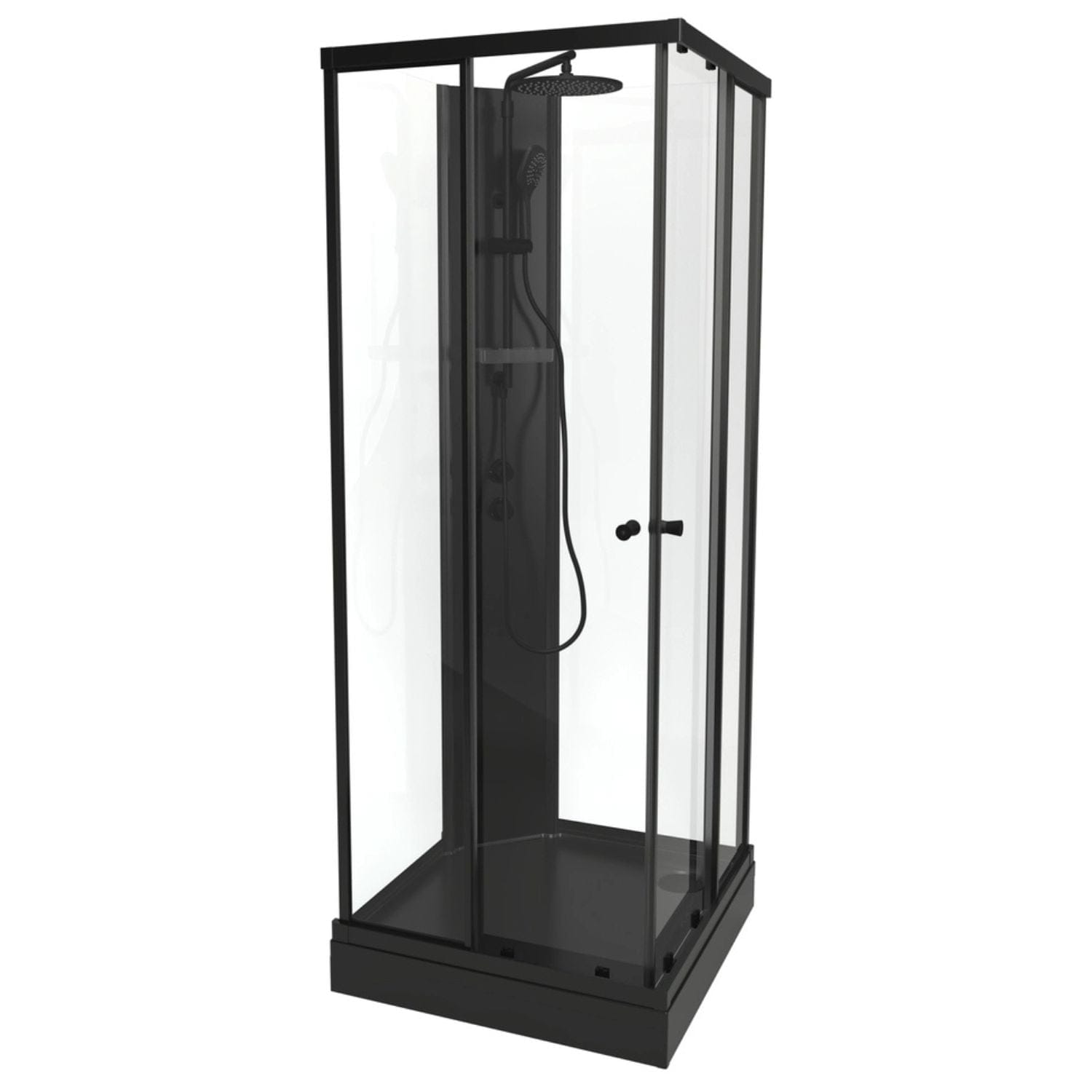 VikingBad SOFIA Rett Pluss Dusjkabinett - svart søyle Svart matt / 90x90cm / Hvit glass VikingBad Dusjkabinett VB-117811
