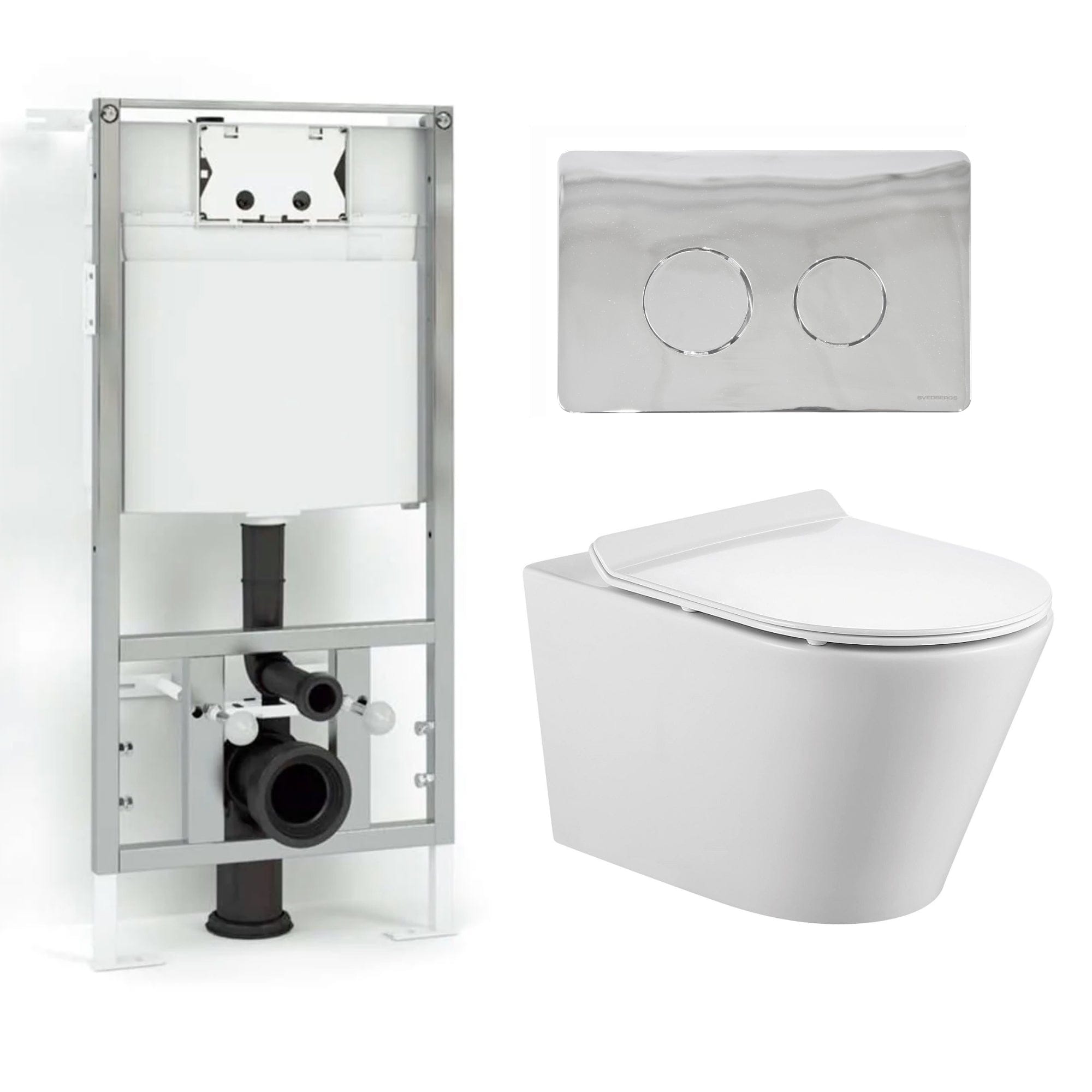 Bathco Sintra Antibakteriell Toalettpakke: veggskål, soft-close sete og sisterne Krom Bathco Toalettpakker BUN-4551KR