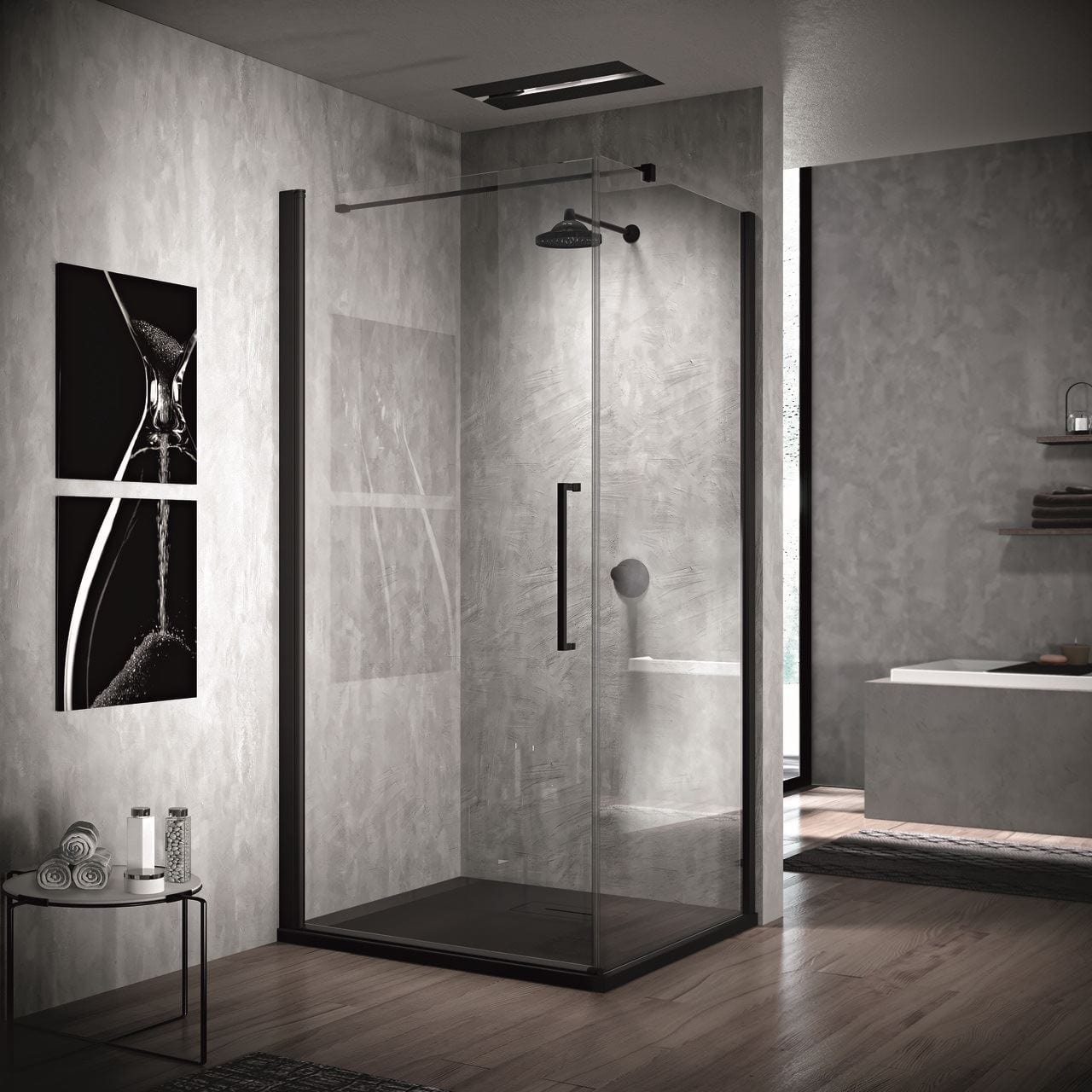 Novellini Young 2.0 Slagdør for fastvegg 80-100cm Svart matt / 80cm / Klart glass Novellini Dusjdør KO-601104080