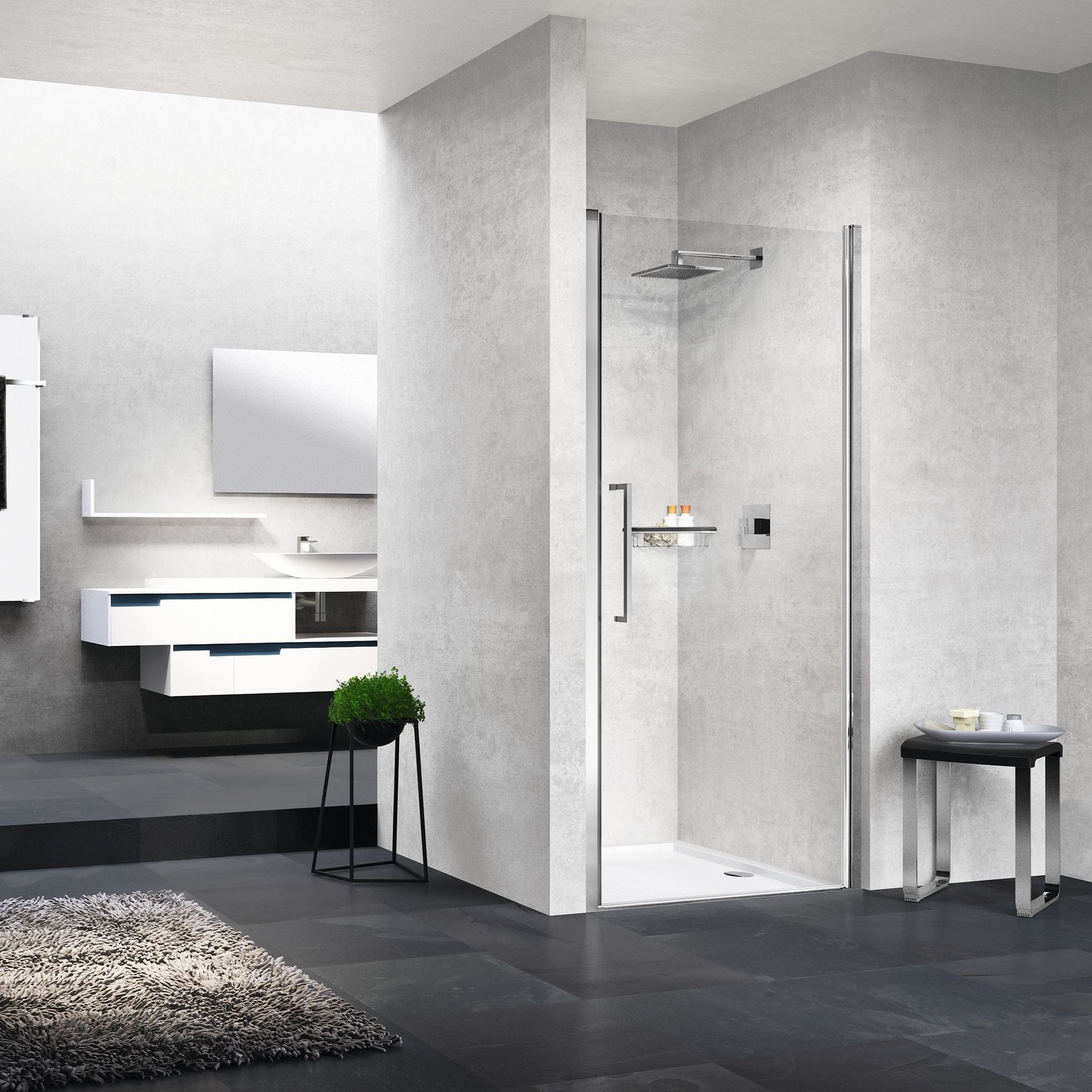 Novellini Young 2.0 Slagdør for nisje 80-100cm Krom / 80cm / Klart glass Novellini Dusjnisje KO-602100080