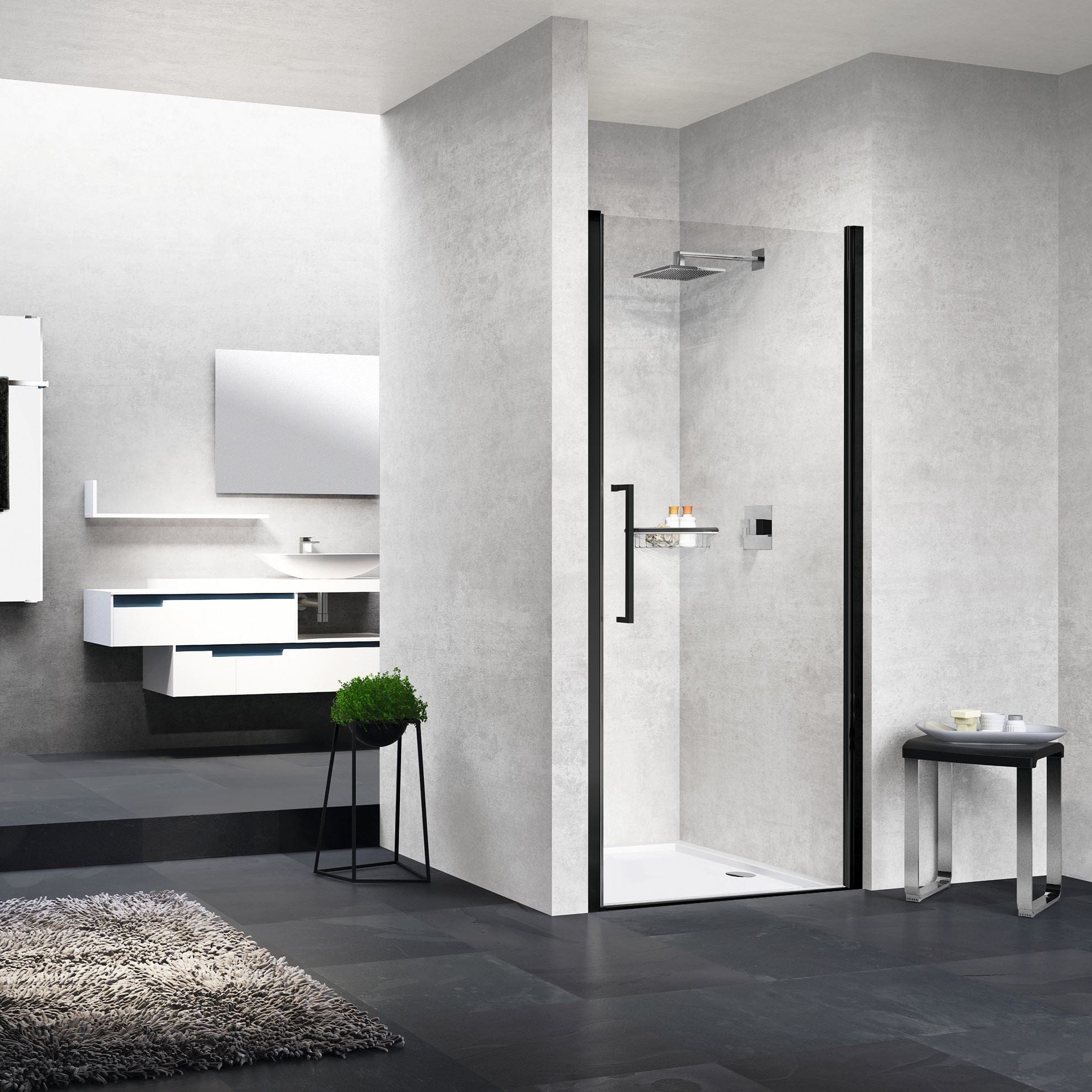 Novellini Young 2.0 Slagdør for nisje 80-100cm Svart matt / 80cm / Klart glass Novellini Dusjnisje KO-602104080