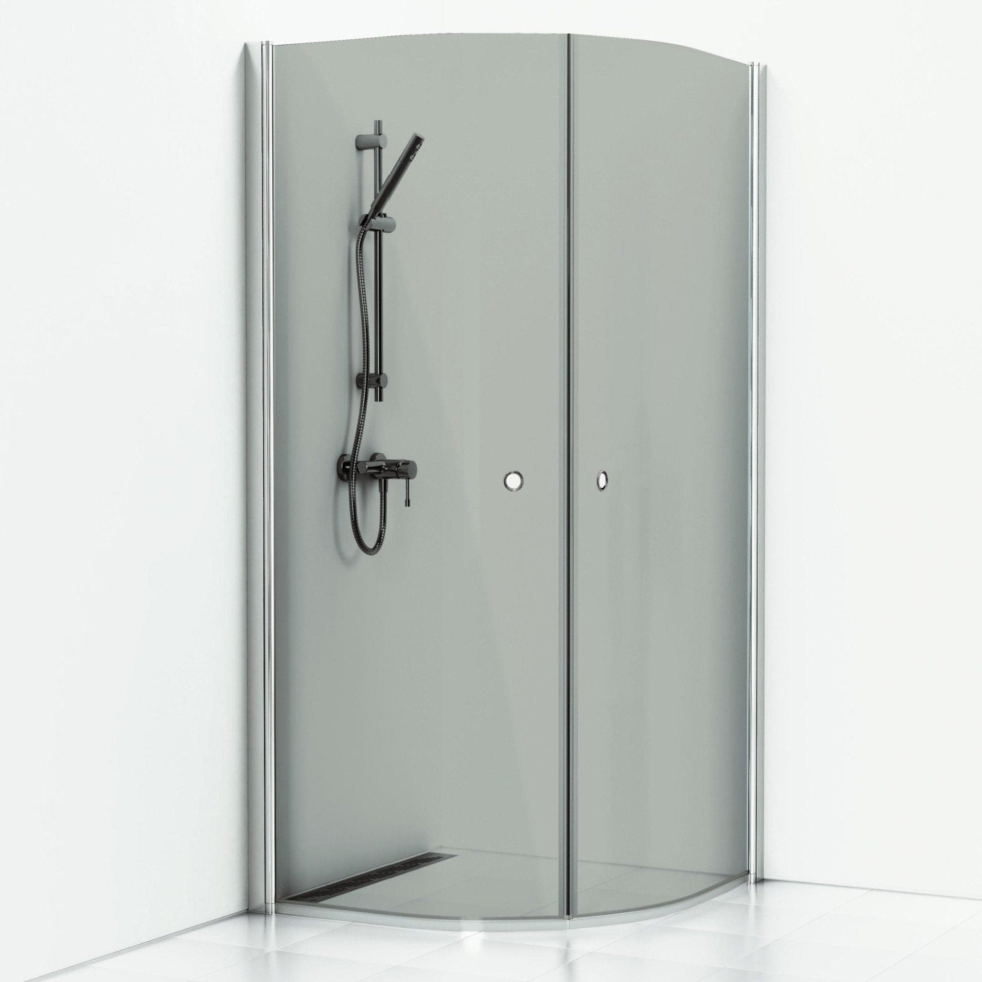 Svedbergs Skoga Dusjhjørne Buet Hullgrep Krom / 80x80cm / Røkfarget glass Svedbergs Dusjhjørne SV-60611488